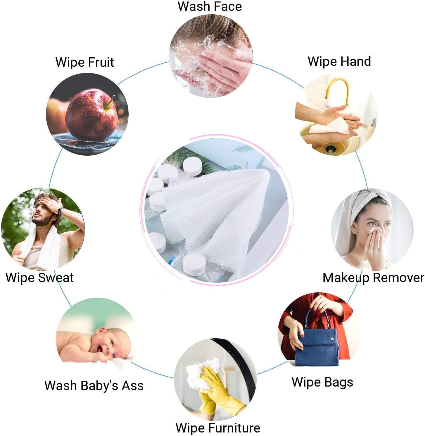 HAPYSA Compressed Towels - 50 Pack Disposable Expandable Wipes for Travel, Hiking, Camping, Sports & Outdoor Activities | Portable Mini Coin Tissues | Perfect for Gym, Beach, Fishing & Emergency Kits