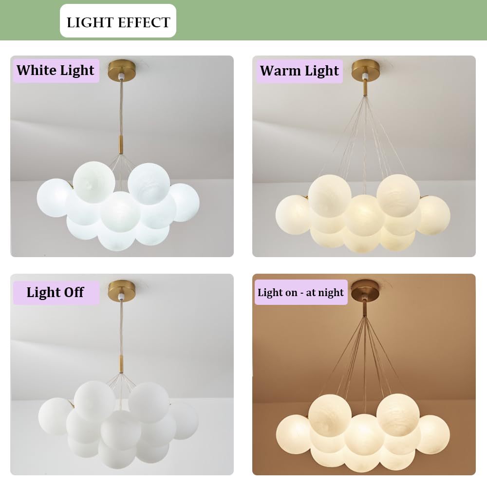 Elegant Glass Bubble Chandelier - 13-Light Frosted Globe Pendant Light Fixture in Gold for Living Room & Dining Room | Perfect for Modern Home Decor, Wedding Venues and Luxury Interior Lighting
