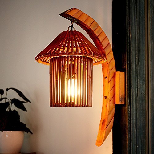 WHKHY Bamboo Wall Lamp for Cafe & Bar - 360-500mm Farmhouse Style Lighting - Perfect for Restaurants, Inns, and Home Decor