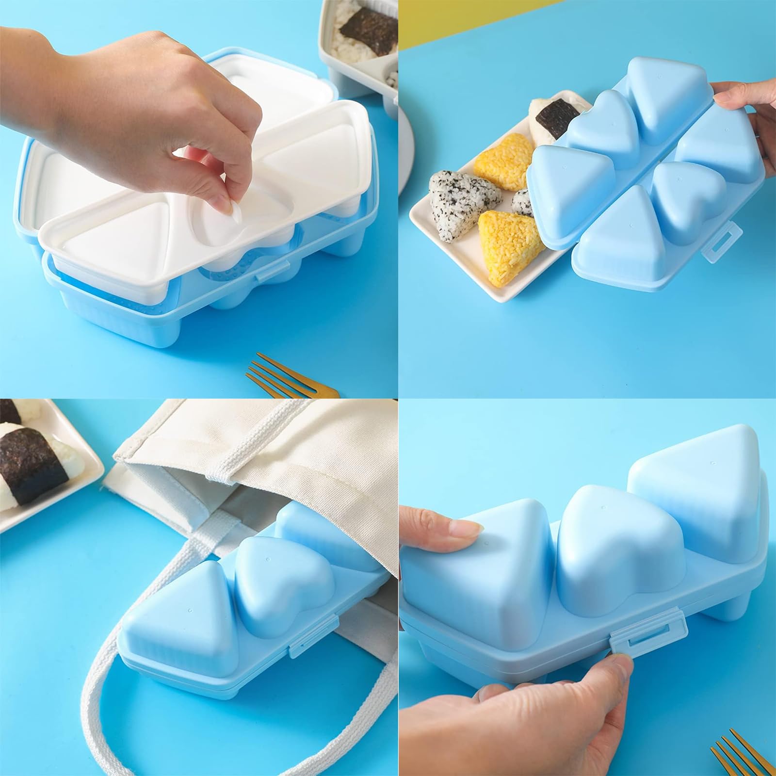 6 in 1 Onigiri Mold Musubi Maker Kit - Food Grade BPA-Free Sushi Rice Mold for Triangle & Heart Shaped Sushi Making - Perfect for Meal Prep, Bento Boxes & Party Snacks