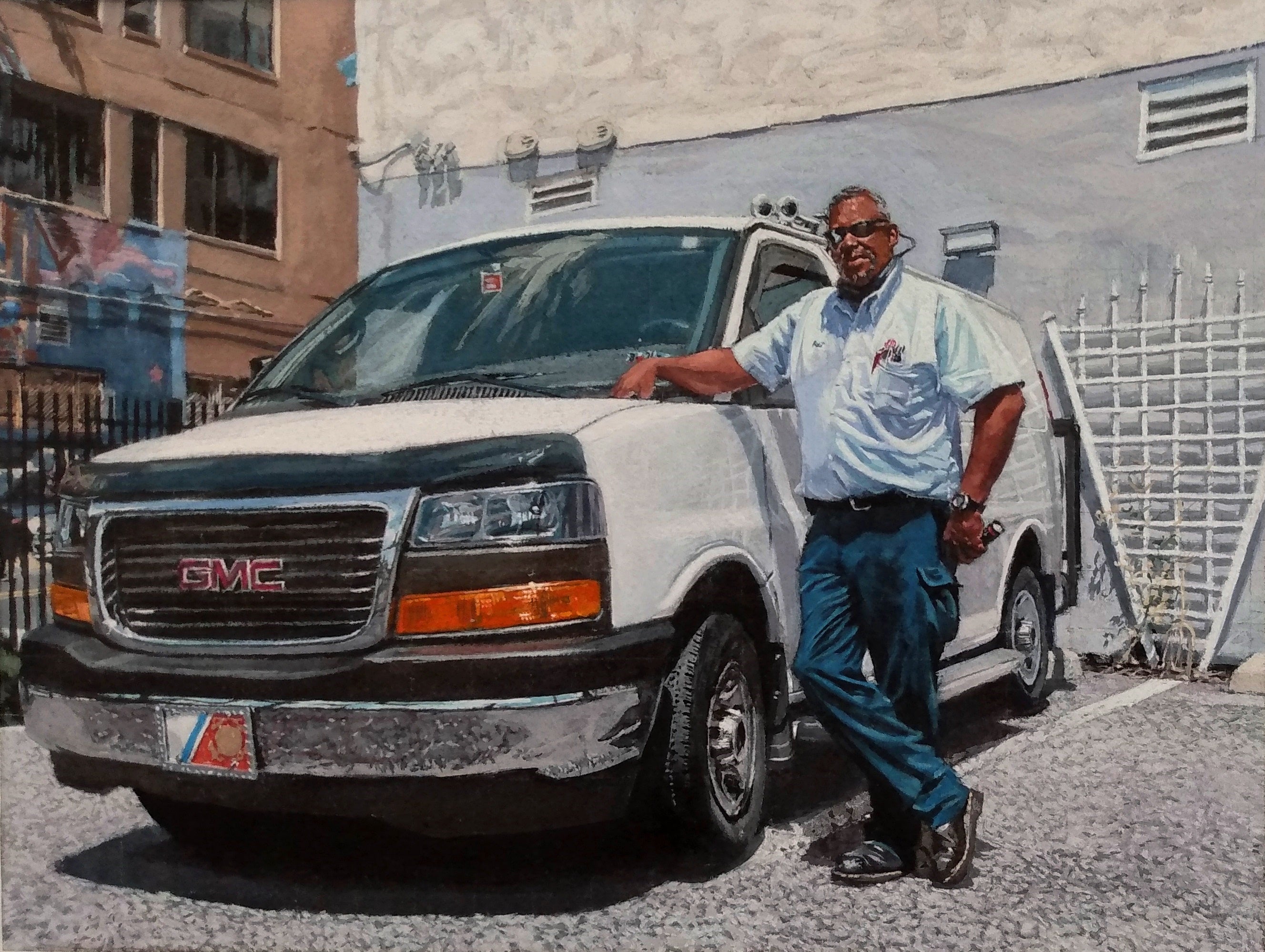 Michael Kowbuz: Man with Van Portrait of Brent - Unique Wall Art for Home & Office Decor