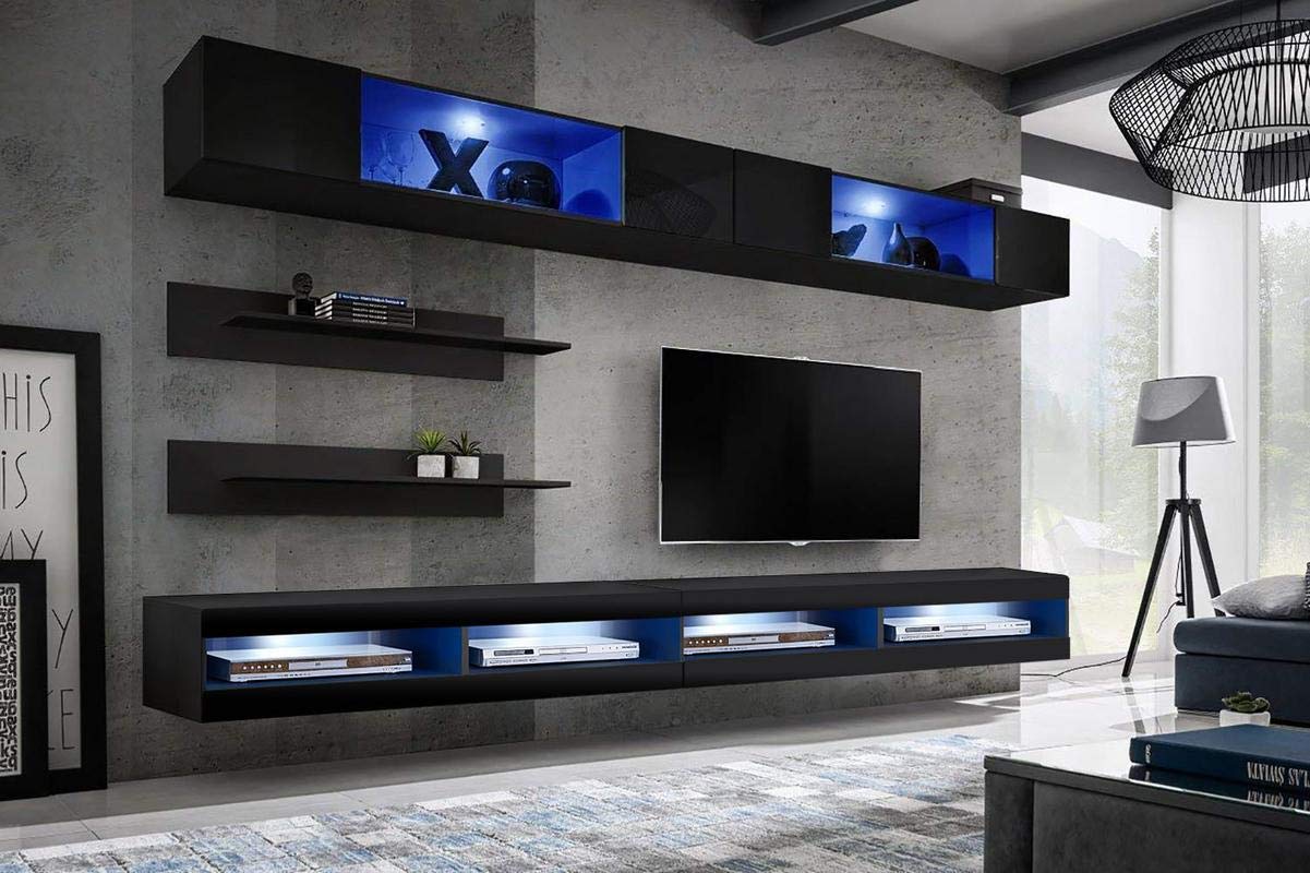 Modern Floating TV Stand with Storage & LED Lights - Wall-Mounted Entertainment Center Console for Bedroom & Living Room - Meble I3 34