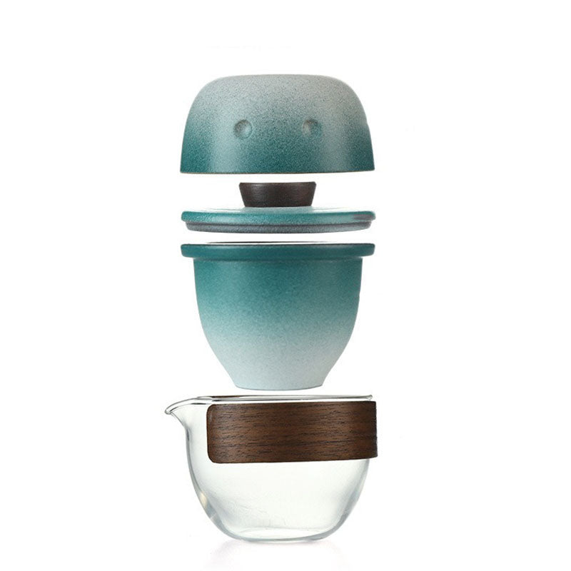 Premium Glass & Ceramic Penguin Travel Tea Set - Portable Tea Infuser for Camping, Office & Gifts - 12oz Insulated Mug with Lid & Strainer