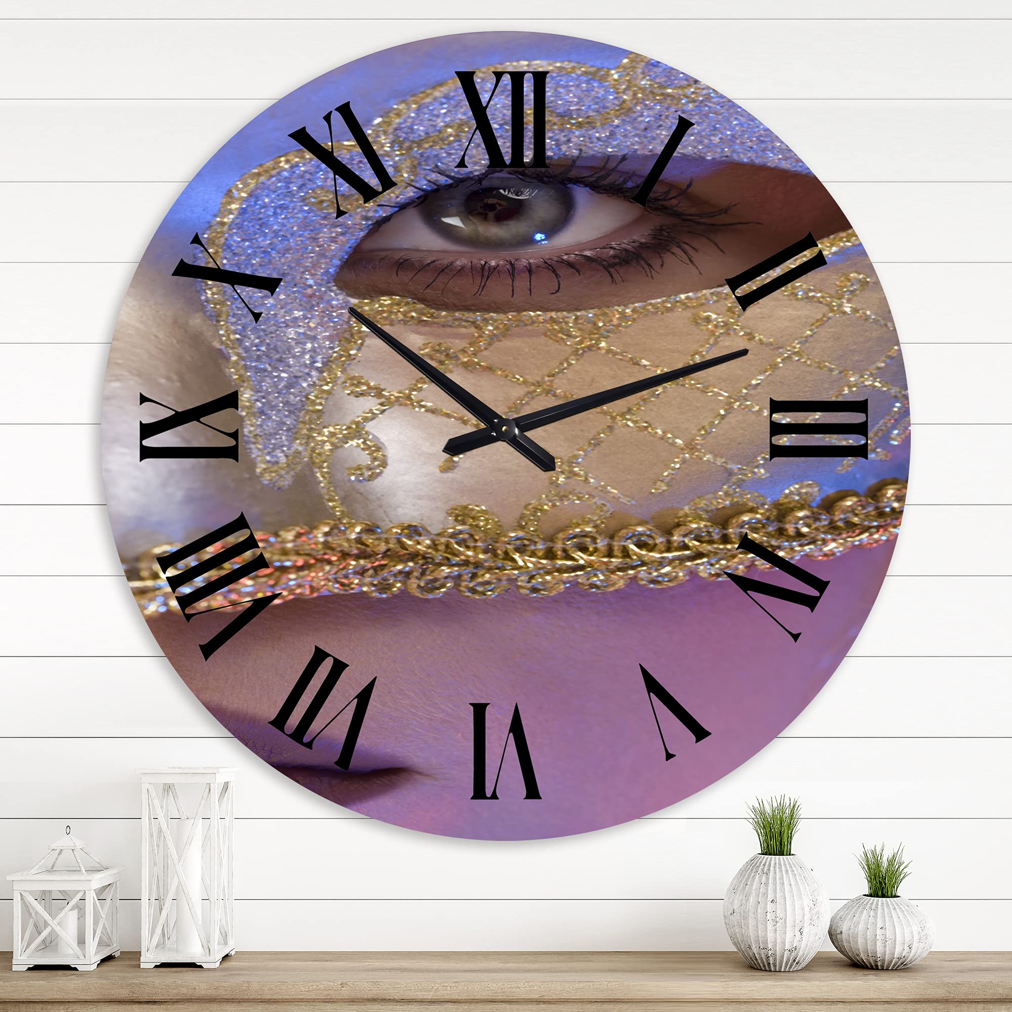DesignQ Modern Venetian Mask Wall Clock - Large Decorative Clock for Living Room, Bedroom & Office - Stylish Home Decor & Unique Gift Idea