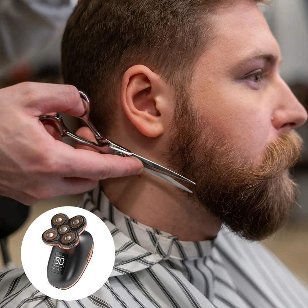5-in-1 Electric Shaver for Men - Rotary Head Shaver & Beard Trimmer Kit with USB Fast Charging & LED Display - Perfect for Bald Head Shaving & Facial Grooming at Home or Travel (Black)