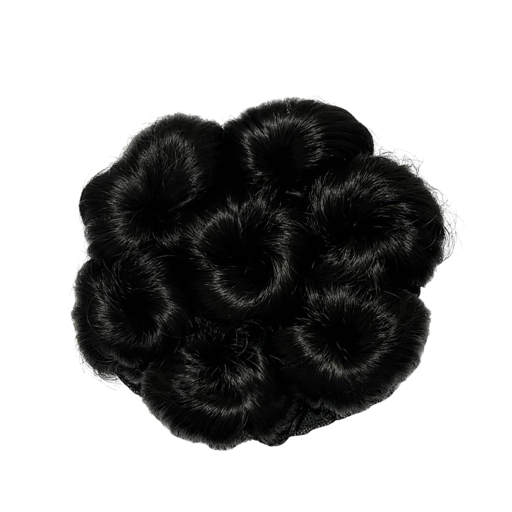 D-DIVINE Women's Hair Bun Clip - Artificial Synthetic Hair Extension for Updos & Ponytails - Natural Black Color - Perfect for Weddings, Parties & Everyday Styling