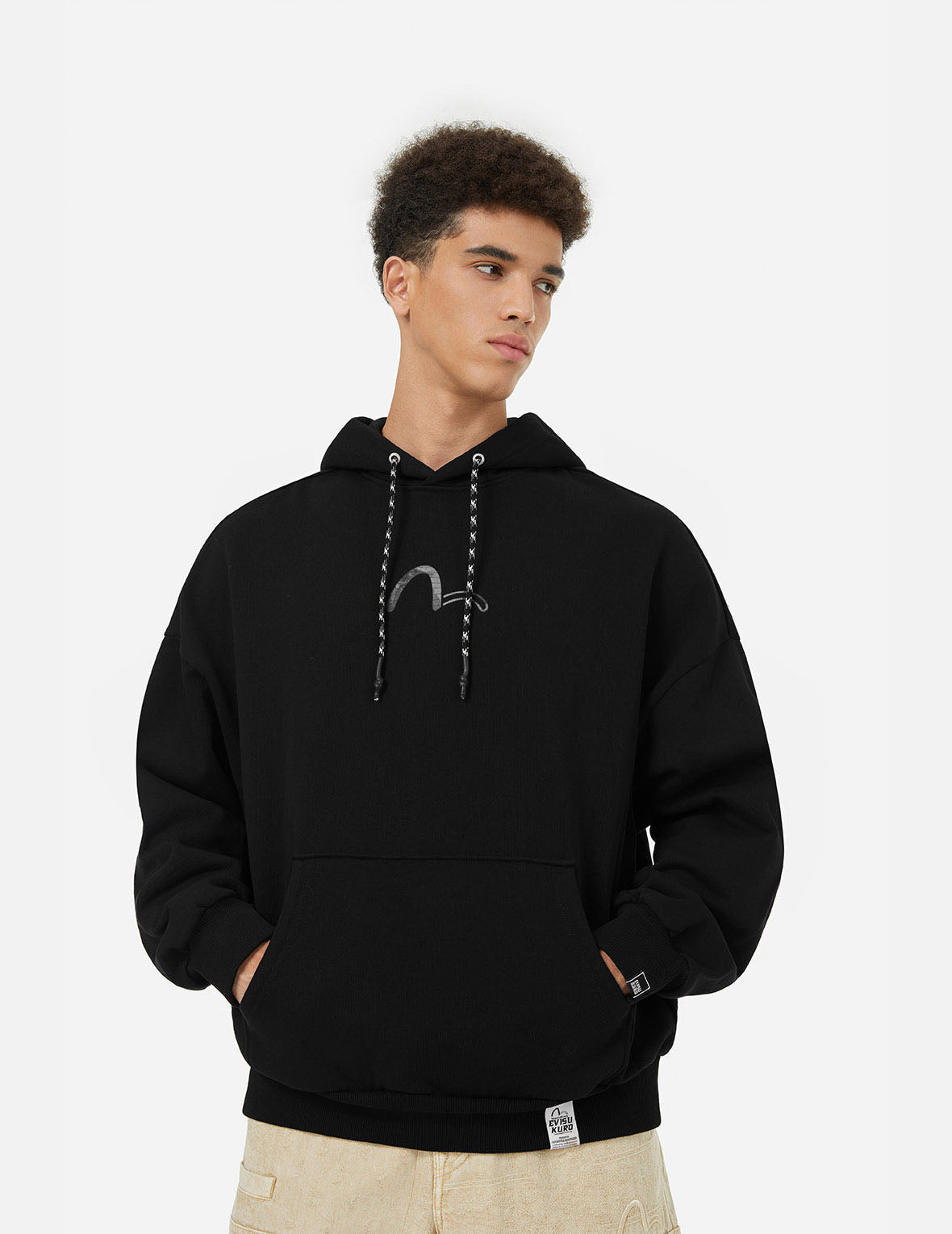 Stylish Sashiko Embroidery Appliqué & Seagull Print Oversized Hoodie - Cozy Unisex Pullover for Streetwear & Casual Outfits