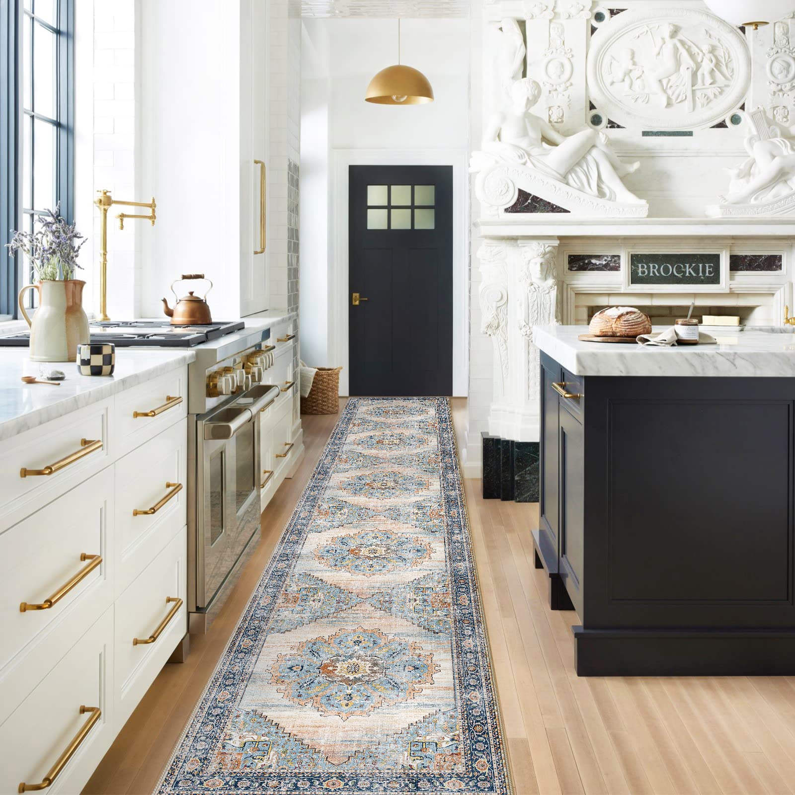 Non-Slip Washable Runner Rug 2x12 Feet - Waterproof Hallway Carpet for Kitchen, Living Room, Bedroom & Bathroom | Durable Anti-Skid Floor Mat for High Traffic Areas (Blue, 2X12) - Perfect for Entryways, Stairs and Home Decor