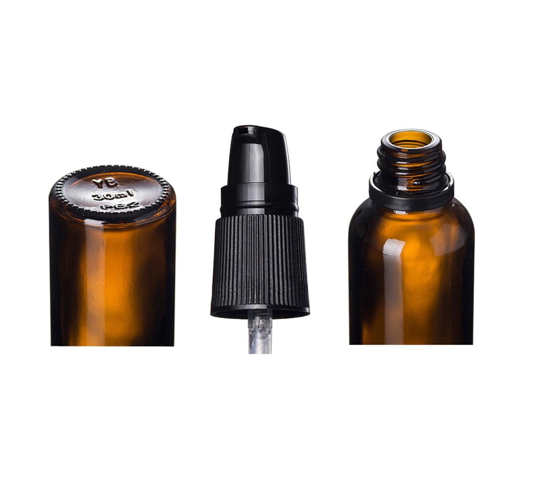 3-Pack 20ML Small Amber Glass Travel Bottles - Leakproof Refillable Pump Bottles for Lotion, Essential Oils & Cosmetics | Perfect for Toiletries, Skincare Creams & DIY Blends (Ideal for Travel, Gym & Home Use)