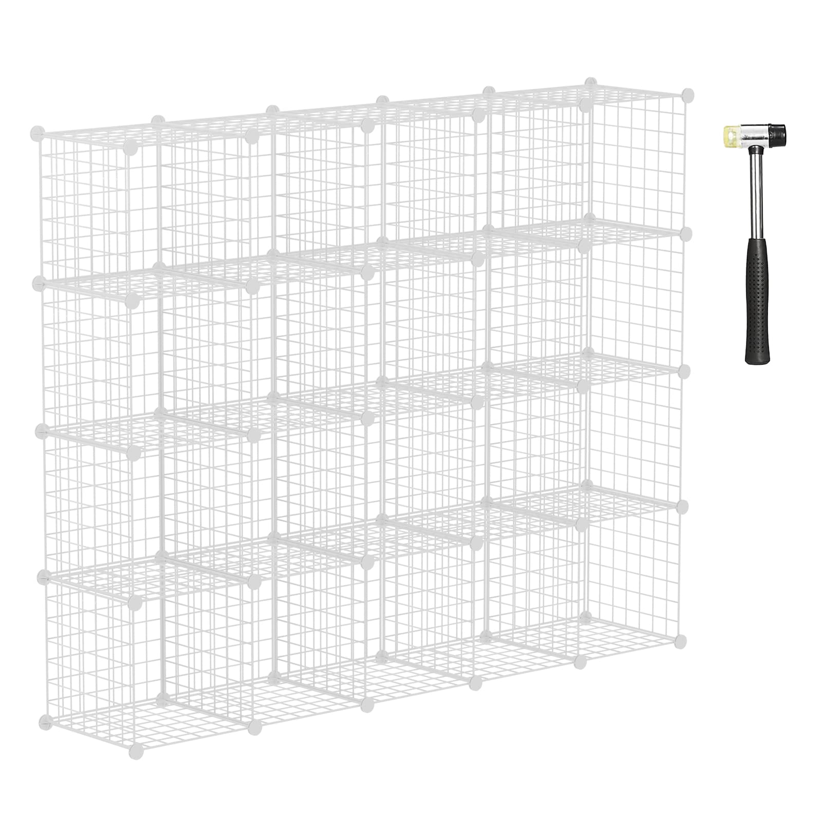 HUBSON 20-Cube Wire Storage Organizer - Freely Combinable Metal Grid Shelves for Books, Toys, Crafts, Potted Plants & Pet Supplies | Space-Saving Closet & Home Organization Solution (White, Iron) | Perfect for Bedroom, Nursery, Office & Garage Storage