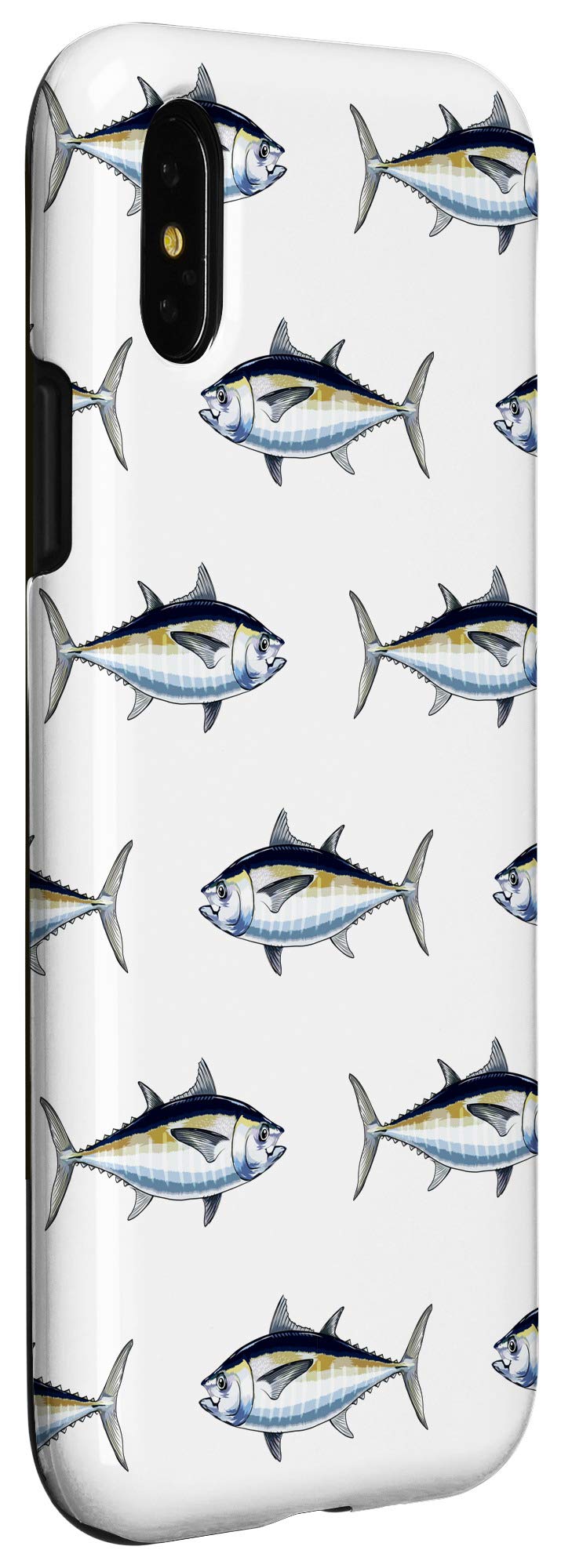 iPhone X/XS Big Blackfin Tuna Pattern Saltwater Fish White Case - Durable Protective Cover for Outdoor, Fishing & Beach Activities