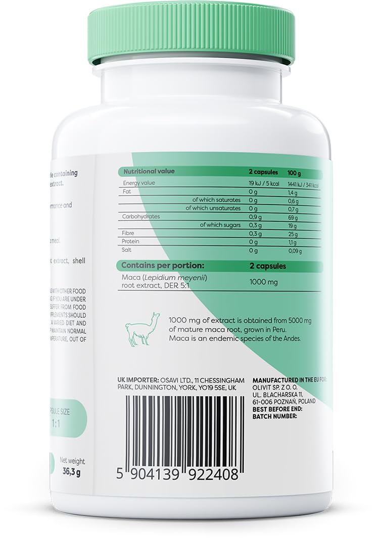 Osavi Maca Root Extract 1000mg - 60 Vegan Capsules | Peruvian-Grown for Sexual Health, Energy & Vitality | Boosts Libido, Performance & Wellbeing | Natural Supplement for Men & Women | Perfect for Daily Wellness & Intimate Moments