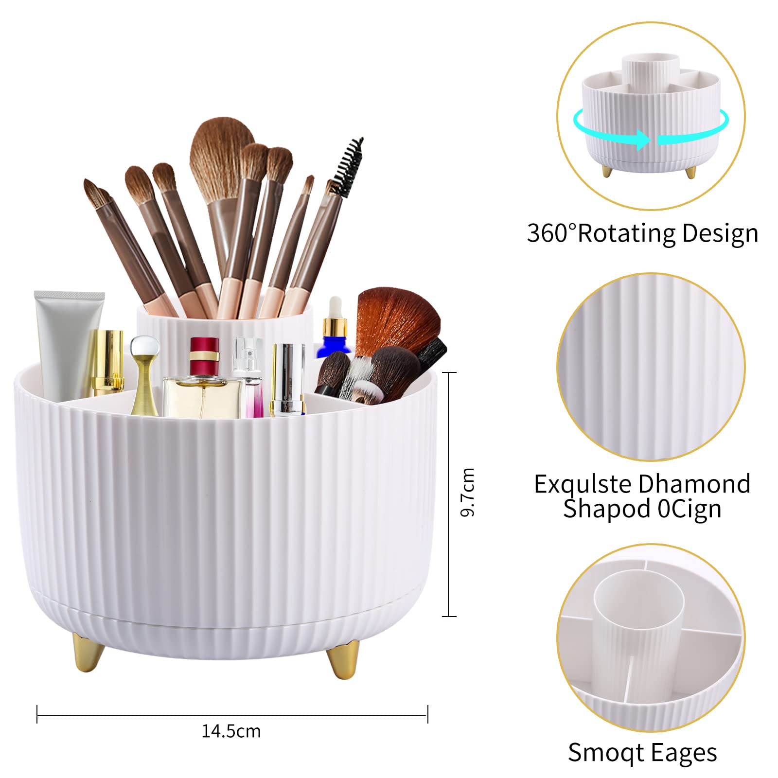 360° Rotating Makeup Organizer - Cosmetic Brush Holder & Jewelry Storage for Dressing Table, Bathroom, Bedroom | Perfect for Lipstick, Perfume, Stationery & Beauty Tools Organization