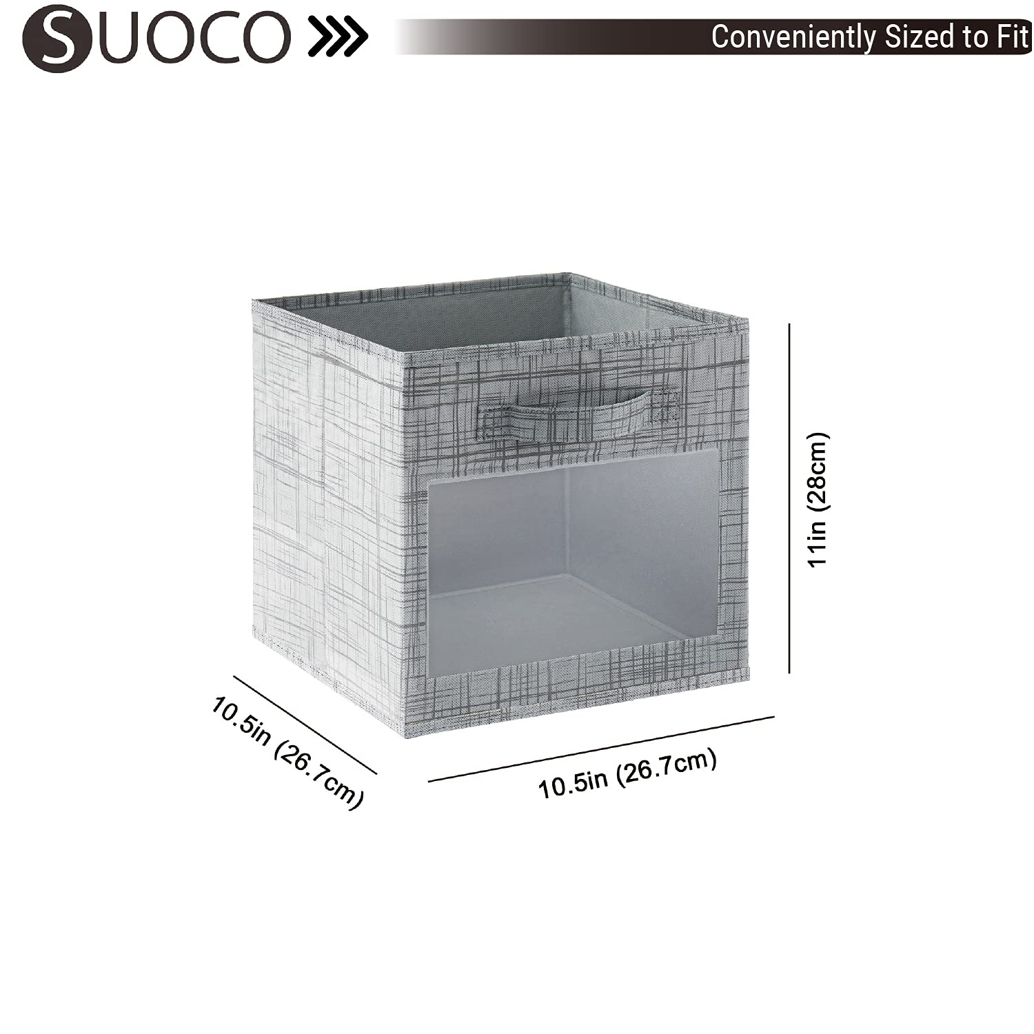 SUOCO 8-Pack Foldable Cube Storage Bins with Clear Window - Grey Fabric Baskets for Shelf, Closet, Nursery & Kids Room Organization | Perfect for Toy Storage, Book Shelving & Home Decor