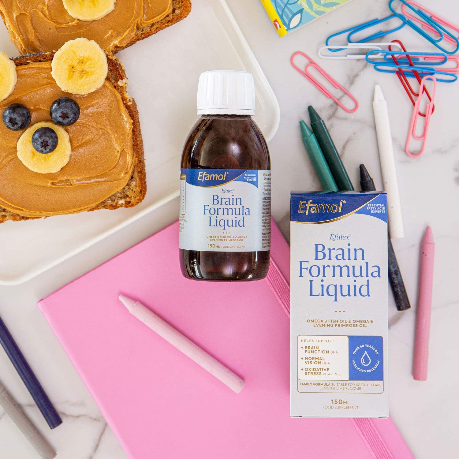 Efamol Brain Efalex Brain Formula - Lemon & Lime Flavor Liquid Supplement (150ml) | Supports Cognitive Function & Mental Clarity - Ideal for Students, Professionals & Active Adults