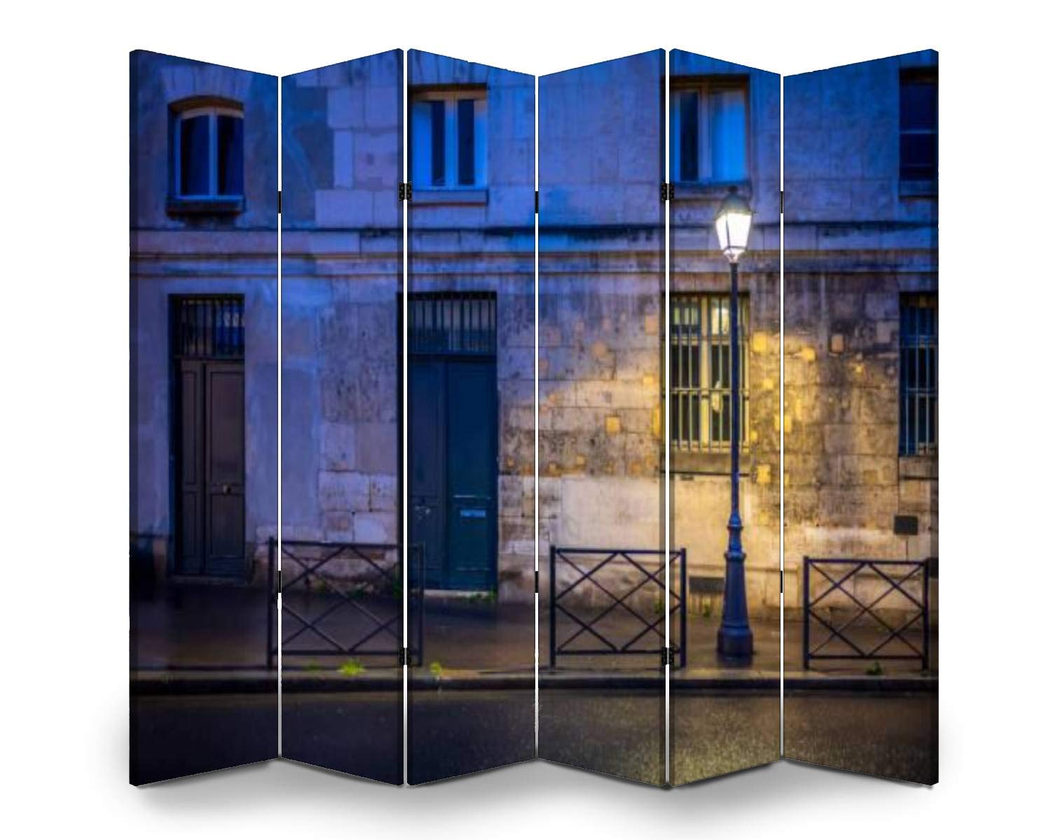 6-Panel Folding Room Divider Screen - Paris Evening Street Lamp Design - Freestanding Privacy Partition for Indoor/Outdoor Use - Perfect for Home Offices, Studios, and Event Spaces