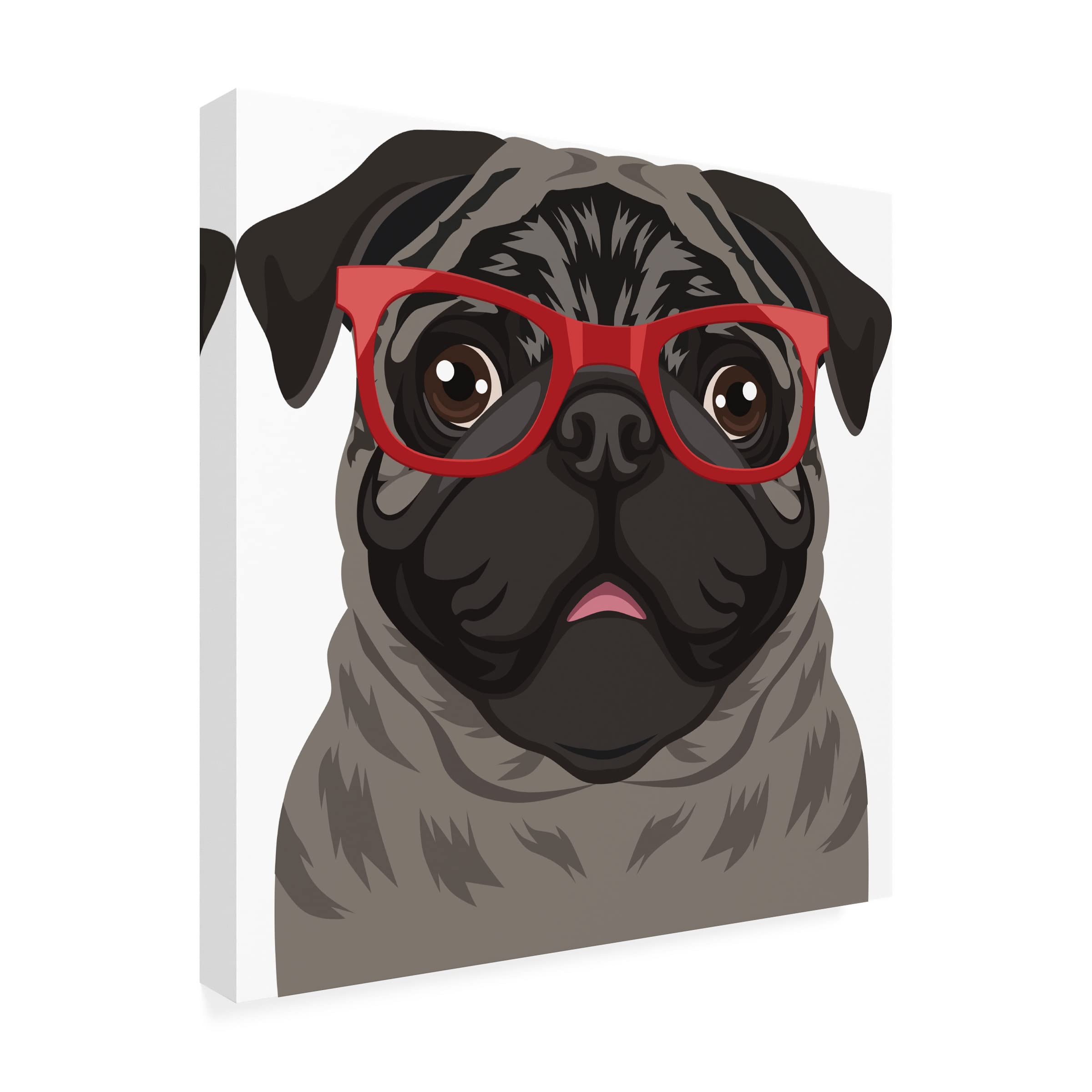 Pug Wearing Hipster Glasses Canvas Wall Art - Funny Dog Portrait Painting for Living Room Decor - Perfect Gift for Pet Lovers & Hipster Home Decor