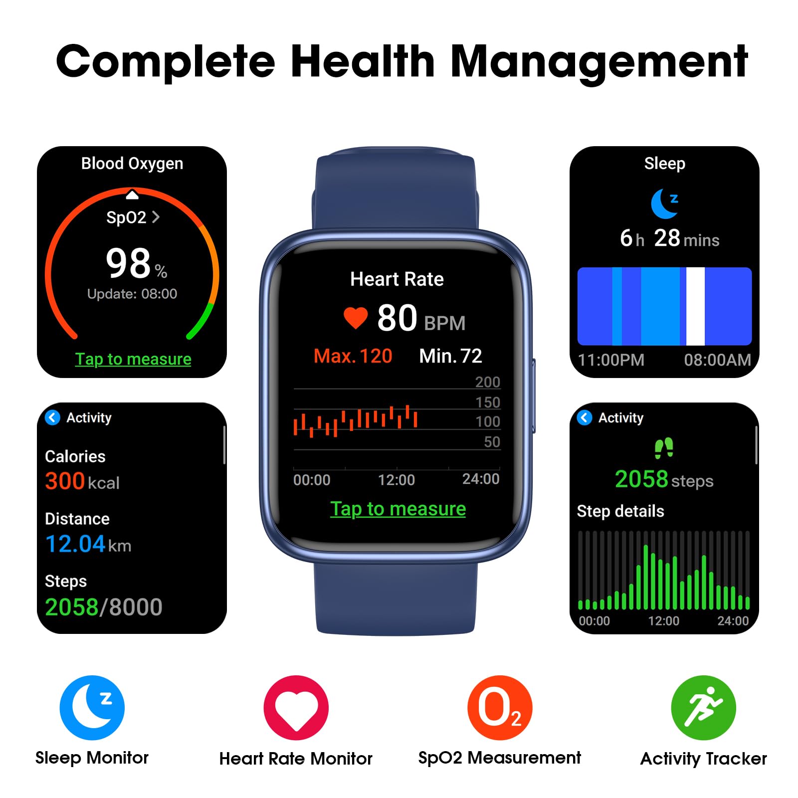 **Smart Fitness Tracker Watch with Heart Rate, SpO2 & Sleep Monitor – 44mm Waterproof Activity Tracker for Women & Men – Step Counter, Swimproof Design – Compatible with iOS & Android – Perfect for Workouts, Swimming & Daily Health Tracking**