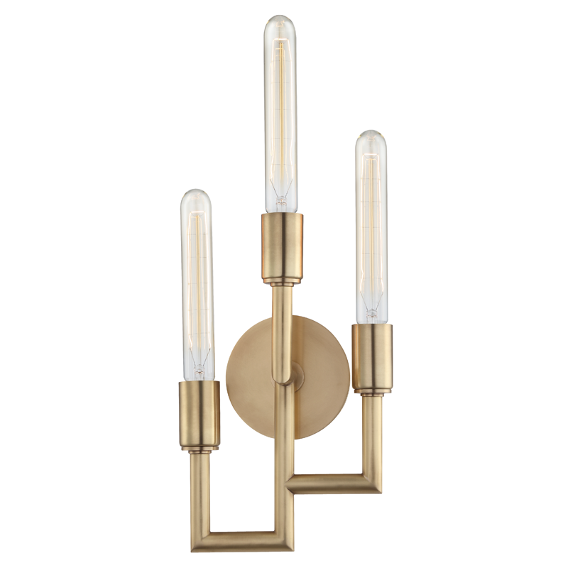 Vintage Aged Brass Angler 3-Light Wall Sconce - Classic Fixture for Bedroom, Hallway & Dining Room Lighting