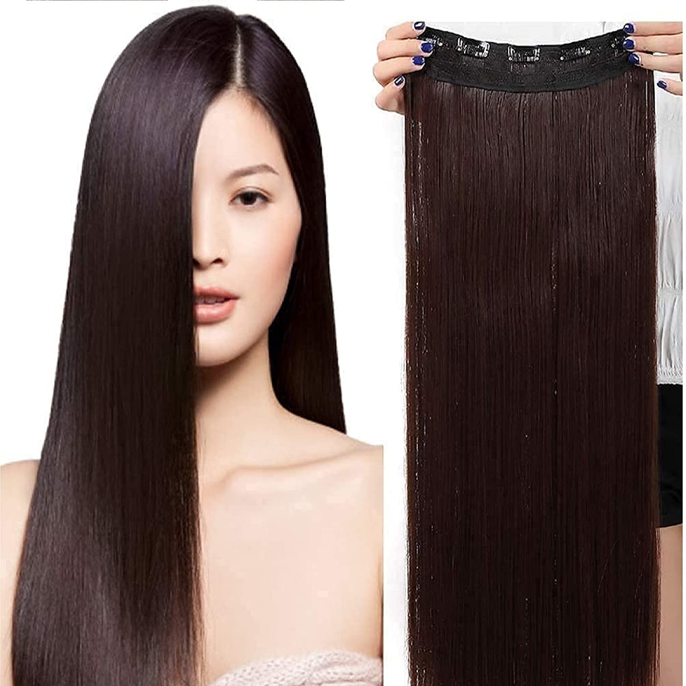 Verbier Long Straight Synthetic Hair Extensions for Women - Smooth & Silky Dark Brown Clip-In Hair Extensions (Pack of 1) | Perfect for Daily Wear, Parties & Special Occasions