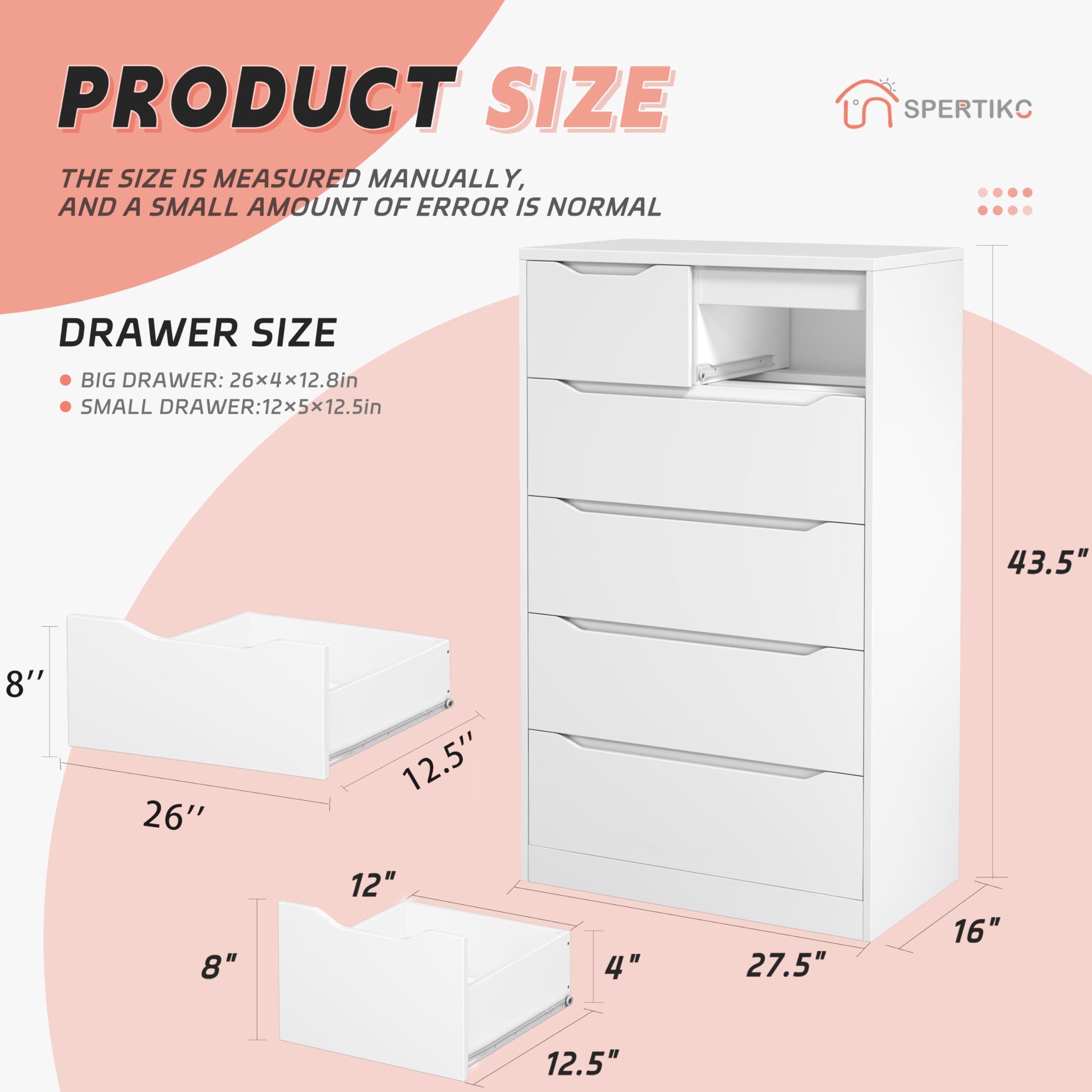 Modern White 6-Drawer Dresser for Bedroom - Tall Chest of Drawers with Large Storage Space - Perfect for Bedroom, Corridor & Living Room - 27.5