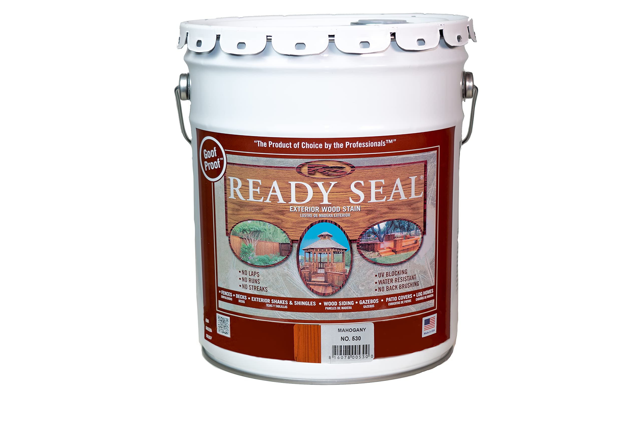 Ready Seal 530 Exterior Wood Stain and Sealer - 5 Gallon Mahogany | Linzer 3121 0400 Waterproofing Stain Brush (4 Inch) | Perfect for Decks, Fences & Outdoor Wood Projects