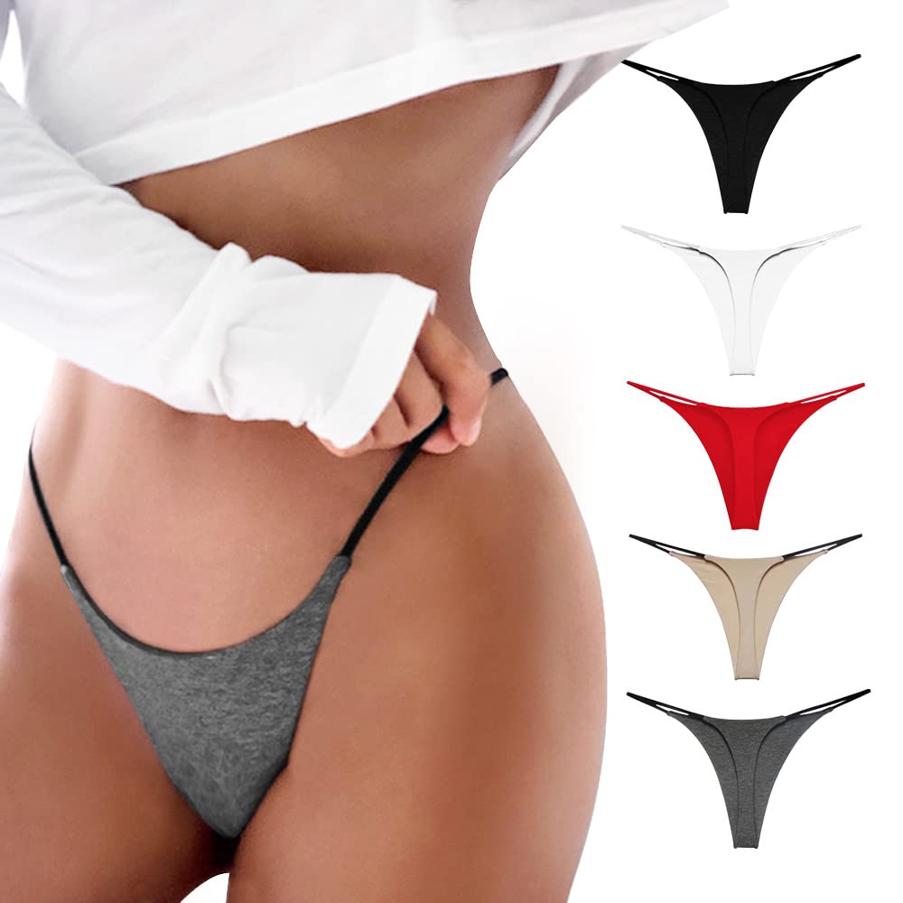 Sexy Women's Thong Underwear 5-Pack - Low Rise G-String Panties with T-Back Design - Perfect for Date Night, Lingerie Gift & Everyday Comfort