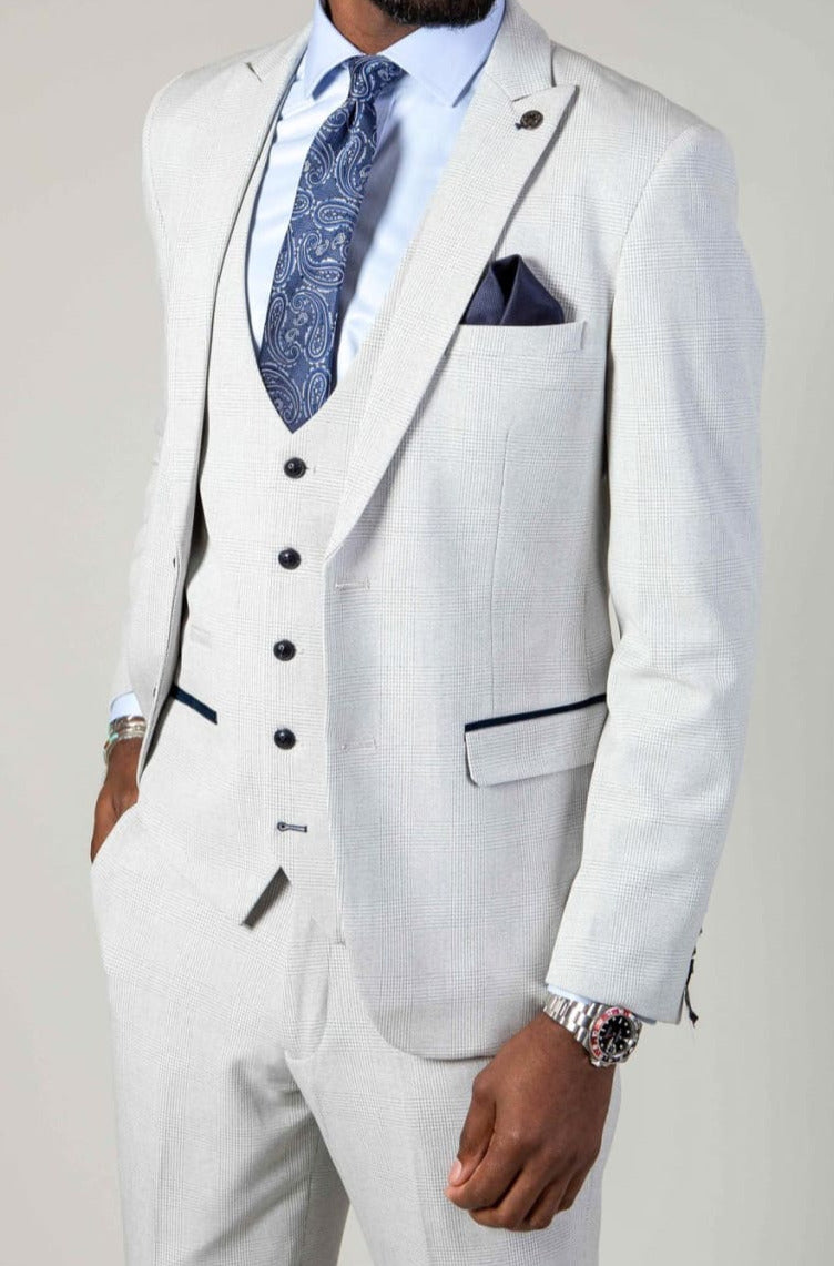 Marc Darcy Bromley Grey Stone Check Blazer for Men - Classic Slim Fit Business Suit Jacket - Perfect for Office, Weddings & Formal Events