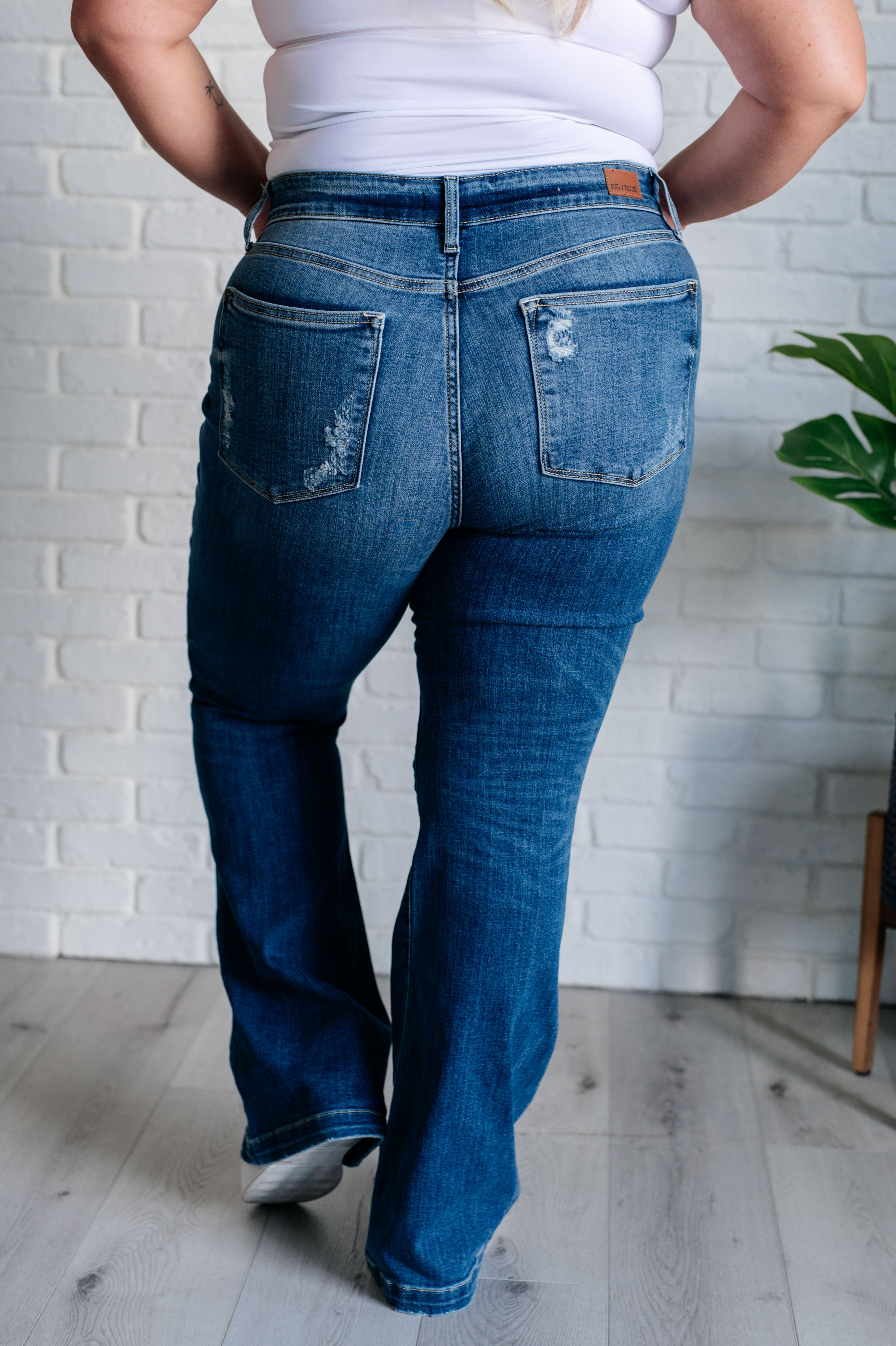 Gabriella Women's Mid Rise Distressed Button Fly Flare Jeans - Vintage Denim Pants for Casual Outfits & Street Style