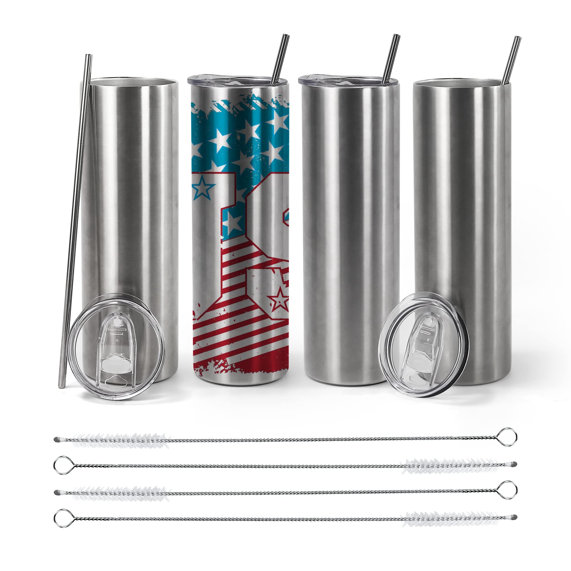 4PCS Sublimation Tumblers 20oz - Stainless Steel Vacuum Insulated with Straw & Brush - for Travel Coffee & Outdoor Use