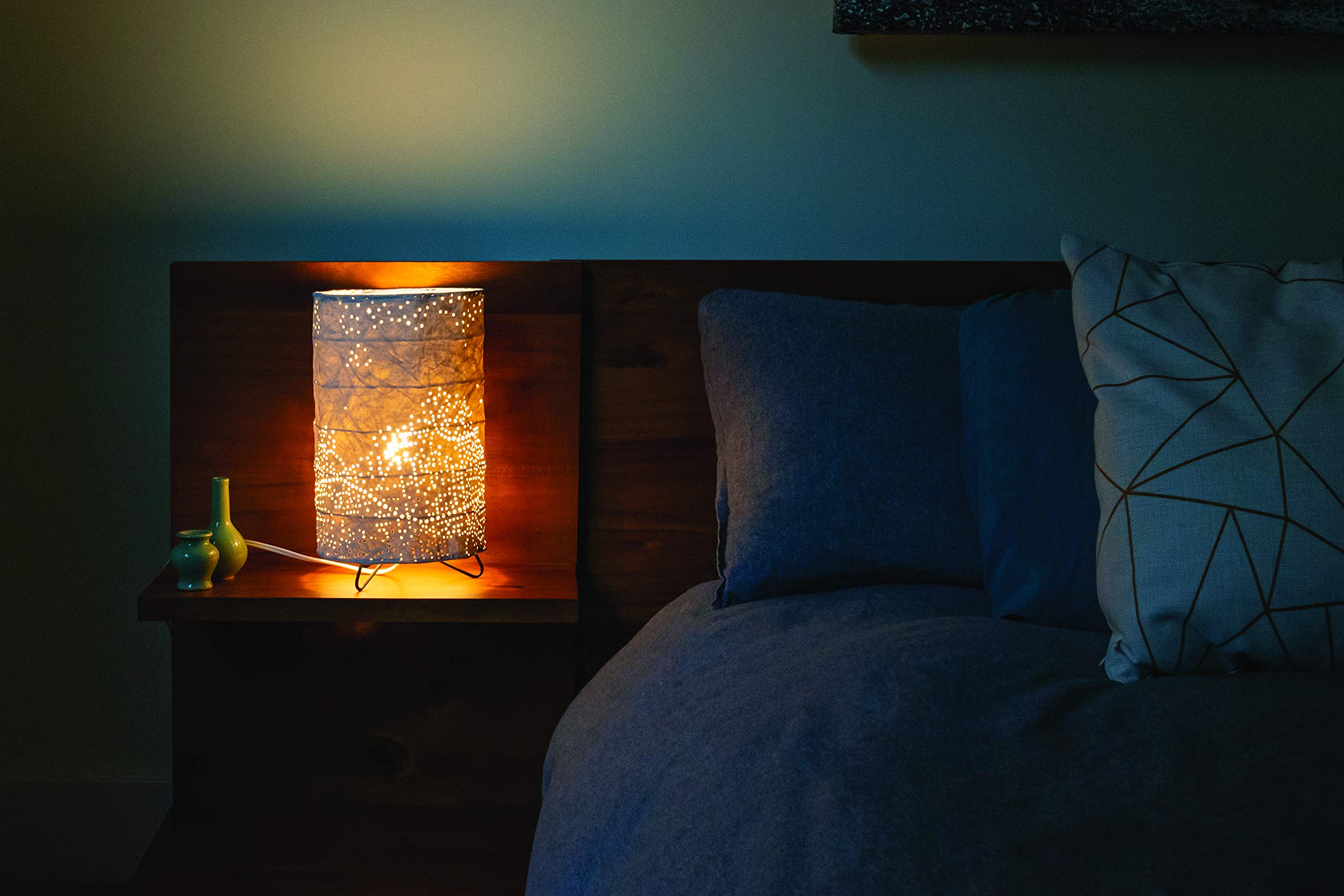 Soji Stella Solace Cylinder Northwest Table Lamp - Modern LED Bedside Lamp for Living Room, Bedroom & Office - Warm White Light, Adjustable Brightness, Energy Efficient Design