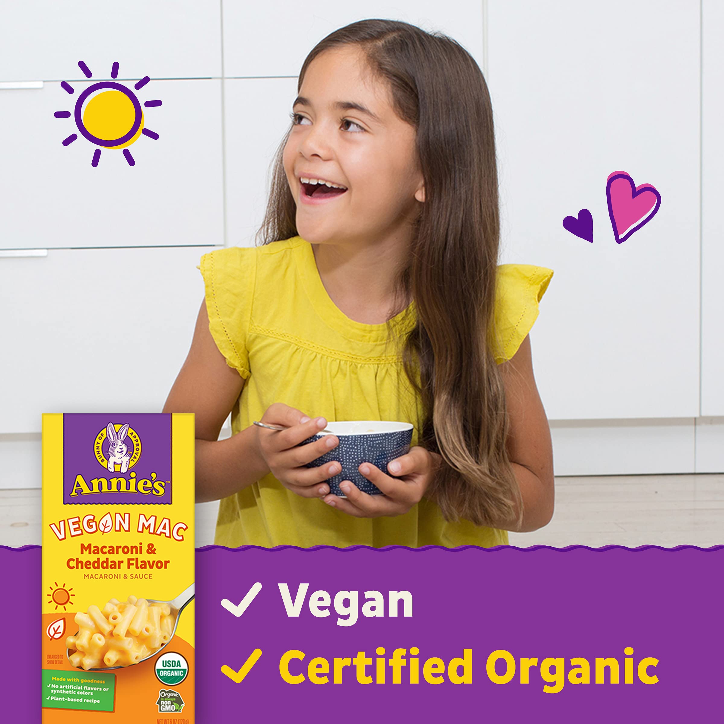 Organic Vegan Mac and Cheese - Annie's Cheddar Flavor Pasta & Sauce, Plant-Based Dinner, Side Dish or Snack, 6 oz (Pack of 12) | Quick Easy Meals, Kids Lunch Box, College Dorm Food, Healthy Comfort Food