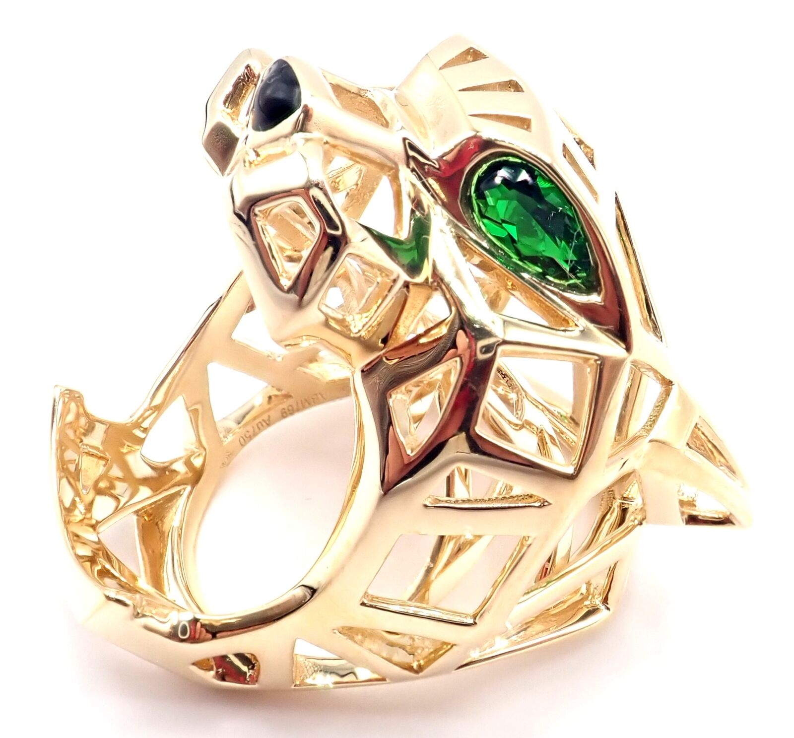 Authentic Cartier Panthere 18k Yellow Gold Tsavorite Onyx Ring - Luxury Jewelry for Women, Perfect for Weddings, Parties & Special Occasions