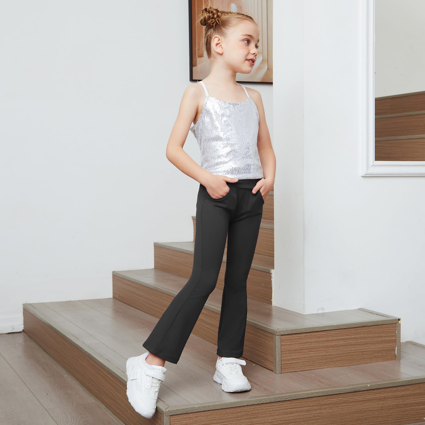 Jxstar Girls Flare Leggings - High Waisted Bell Bottom Pants for Kids, Stretchy Yoga & Dance Outfits - Perfect for Ballet, Jazz, Gymnastics and Casual Wear