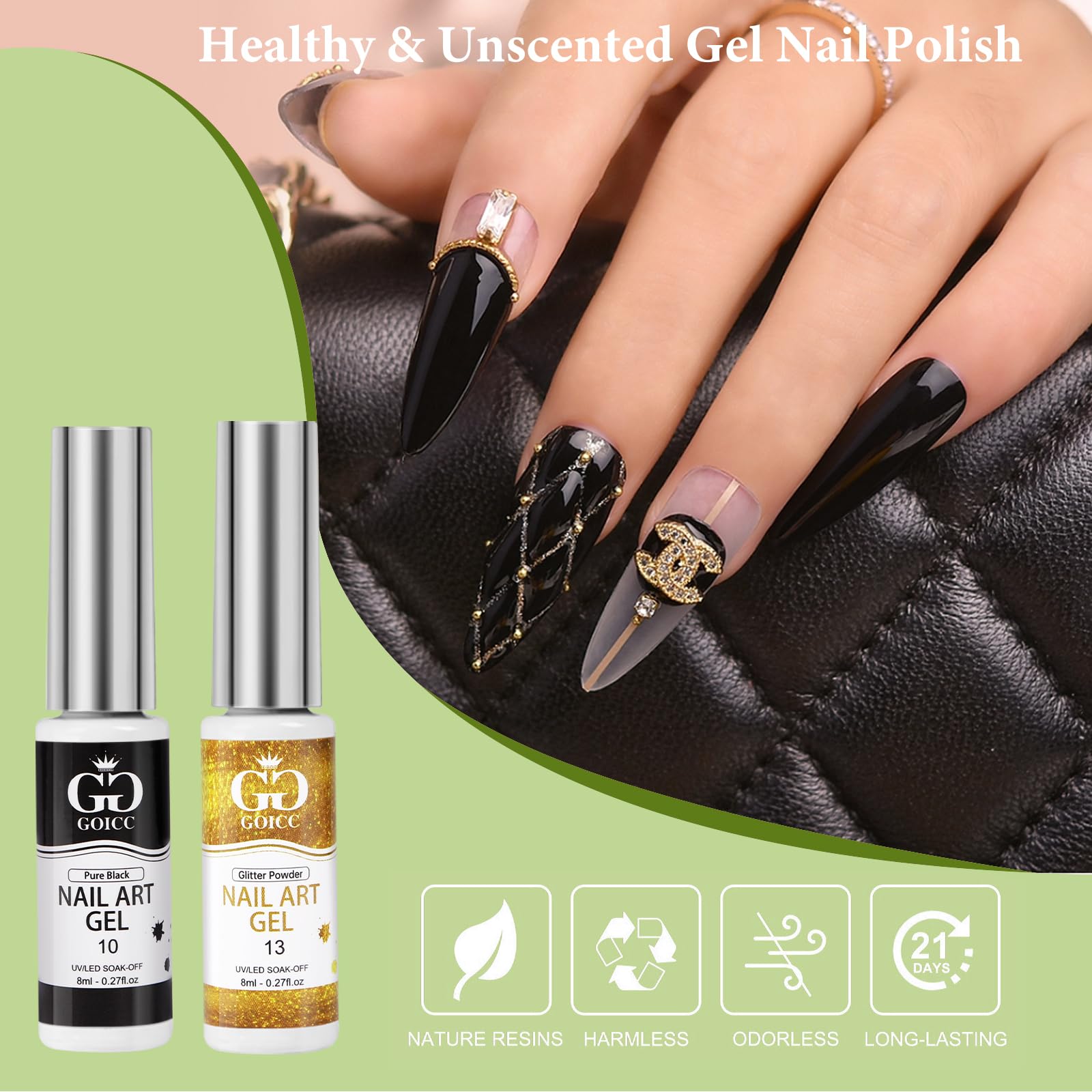 Gel Nail Polish Set - 4 Colors Black & White Soak Off UV/LED Nail Art Design Kit (8ml with Brush) - Perfect for Salon, Home Manicures & DIY Nail Designs