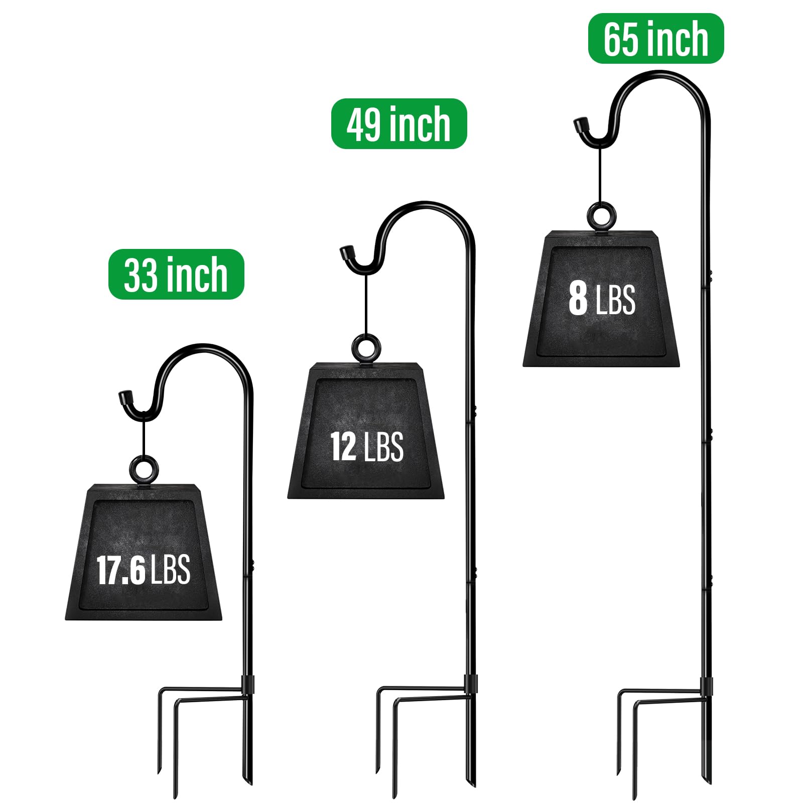 GOFORWILD 2 Pack Adjustable 49-inch Tall Metal Garden Hooks - Heavy Duty Outdoor Plant Hangers for Hanging Baskets, Solar Lights, Lanterns & Bird Feeders - Perfect for Patio, Yard & Wedding Decorations (Black, 7013)