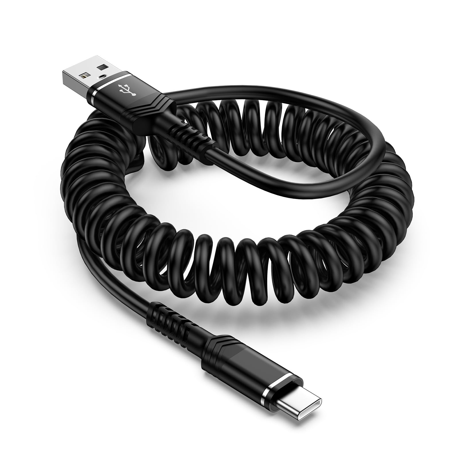 6FT USB to USB C Coiled Fast Charging Cable - Retractable USB C Car Charger Cord for Samsung Galaxy S25 Ultra/A16/A15/A55/S24/S23, Google Pixel 9/8/7/6 Pro, iPhone 16/15 Pro Max - Perfect for Car Charging & Android Auto Connectivity