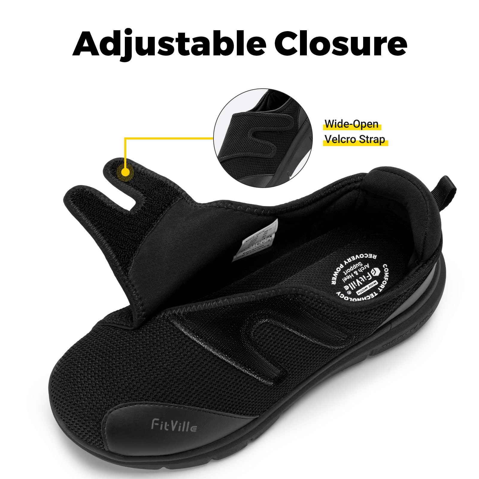 FitVille Diabetic Shoes for Men - Extra Wide Width XX-Wide Orthopedic Slip-On Sneakers with Adjustable Closure, Arch Support & Cushioning - Therapeutic Walking Shoes for Swollen Feet - Ideal for Elderly, Diabetics & Plantar Fasciitis Relief