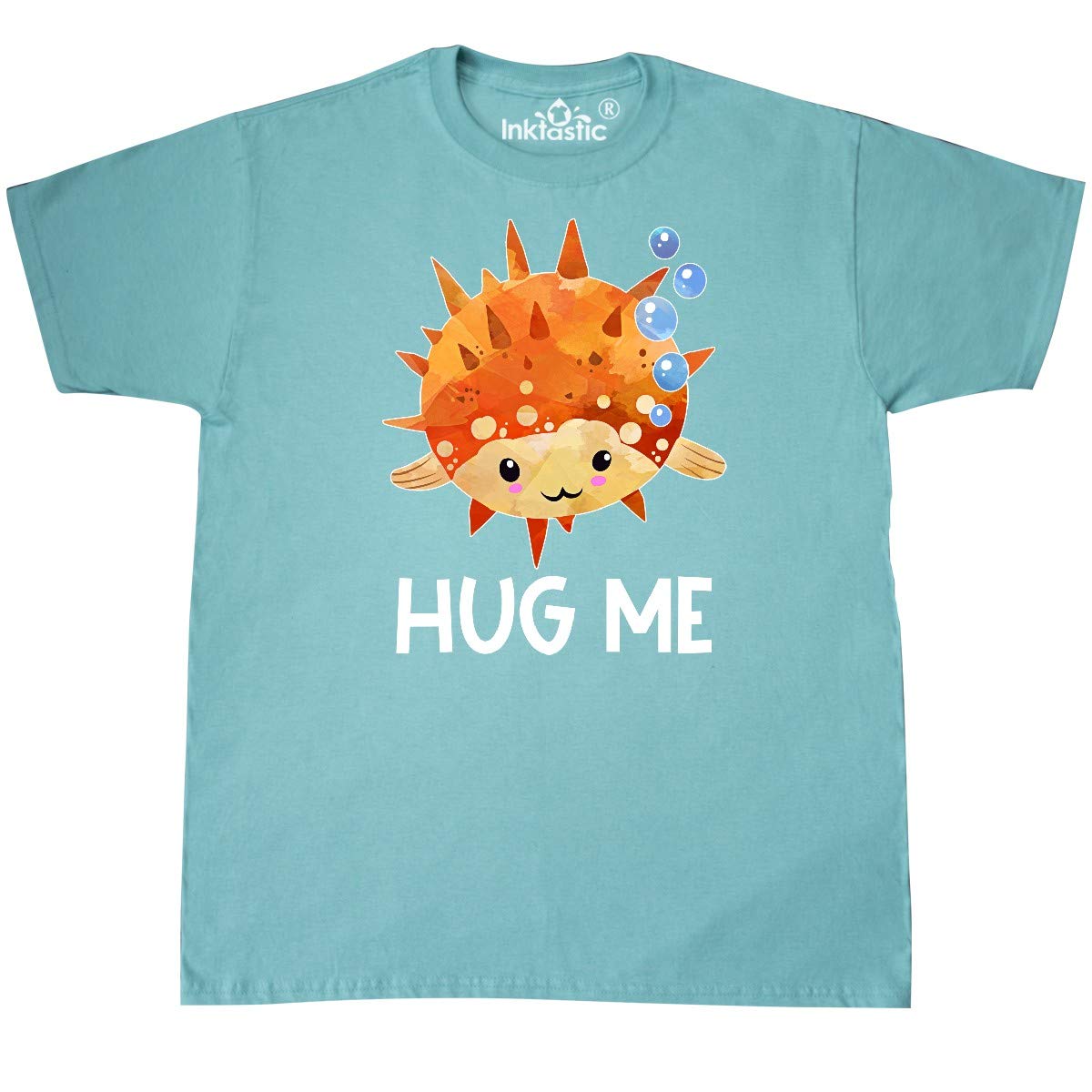 Inktastic Hug Me Cute Pufferfish with Bubbles Graphic T-Shirt - Funny Fish Lover Tee for Men & Women - Perfect Gift for Marine Life Enthusiasts & Beach Vacations