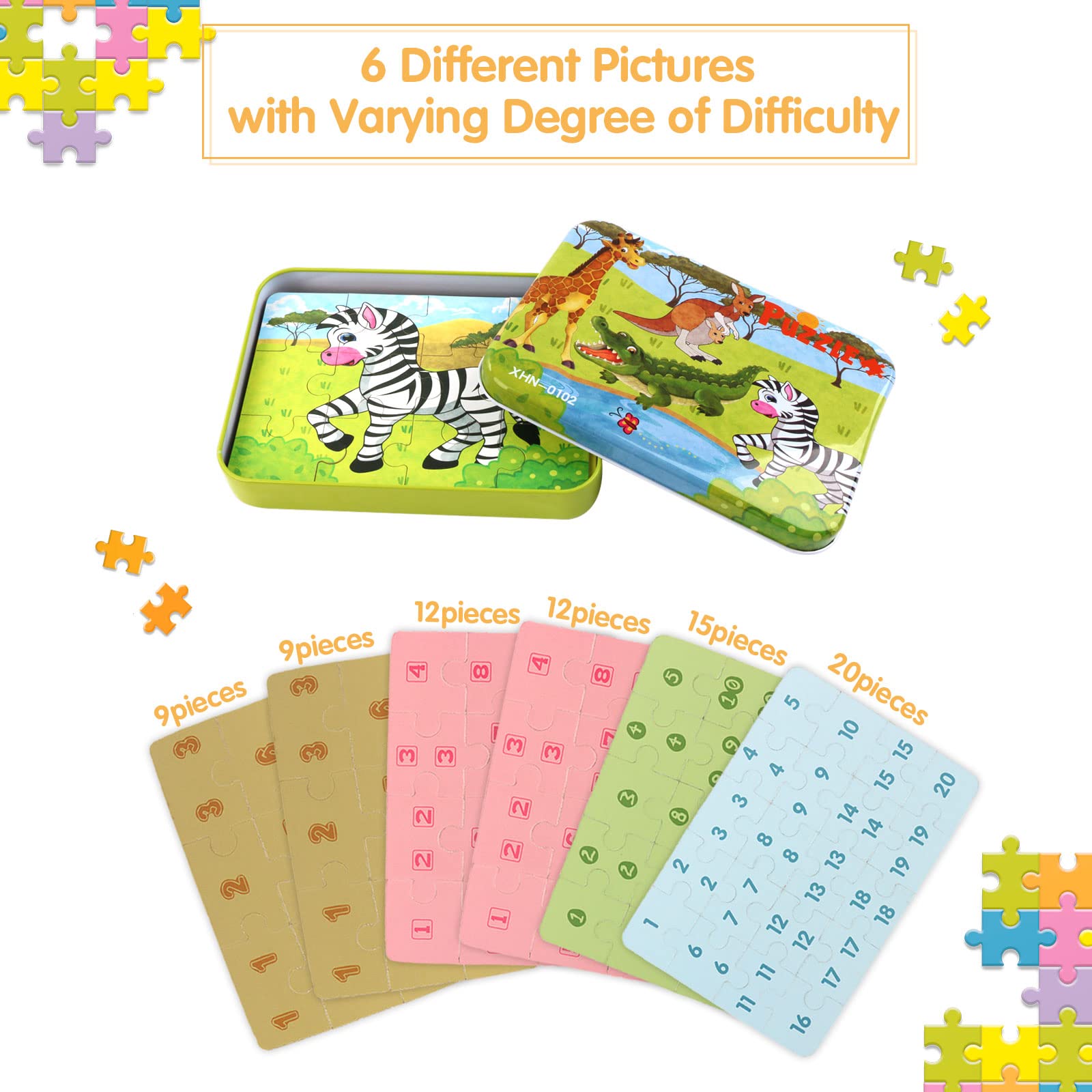 EDATOFLY 6 Pack Wooden Puzzle Toys for Kids, Educational Wooden Puzzles for 3 Year Old Boys & Girls - Animal Themed Learning Games for Toddlers | Perfect for Preschool Learning, Birthday Gifts & Family Game Night
