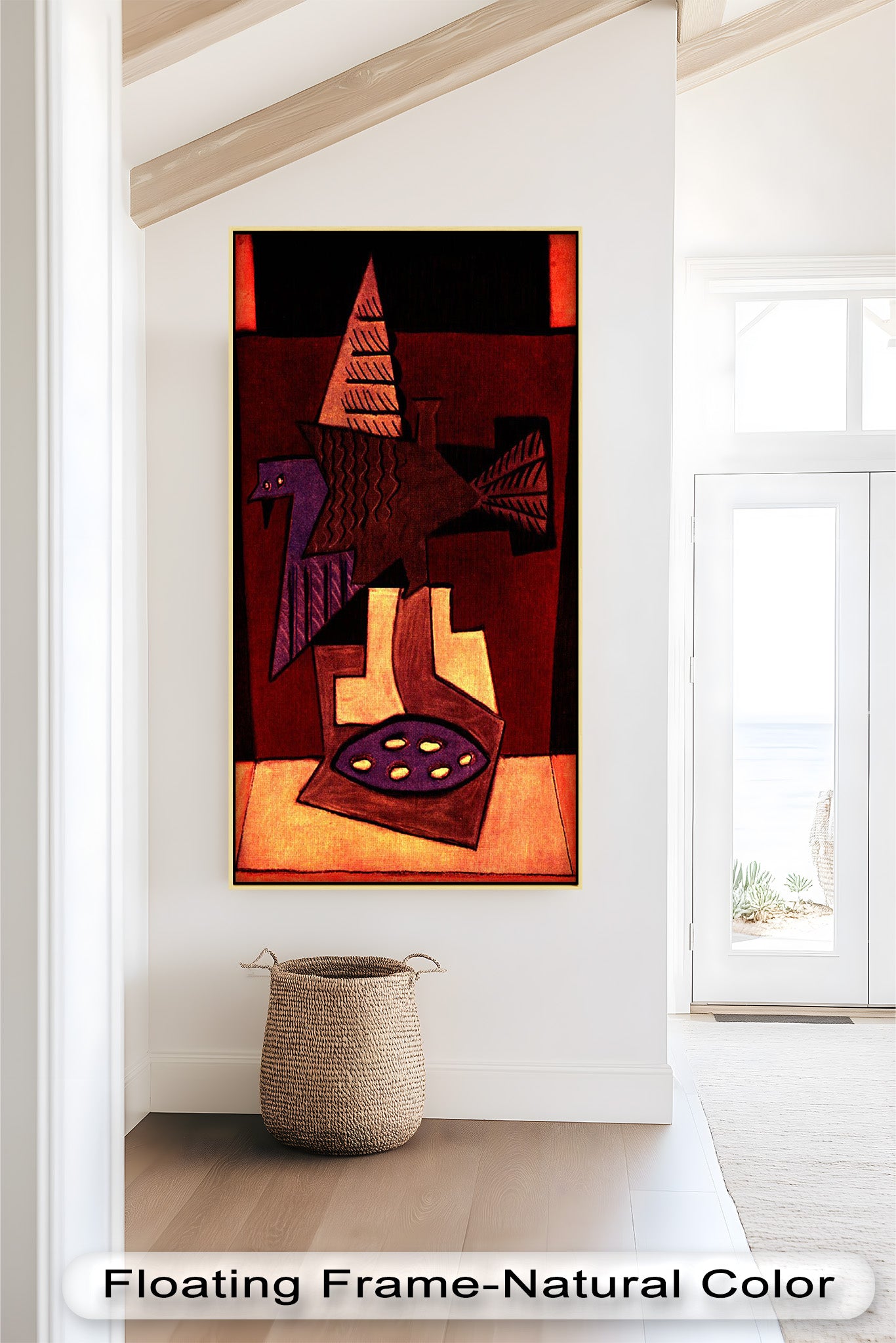 Abstract Bird & Bowl Cubist Oil Painting Wall Art - Modern Home Decor for Living Room, Bedroom & Office