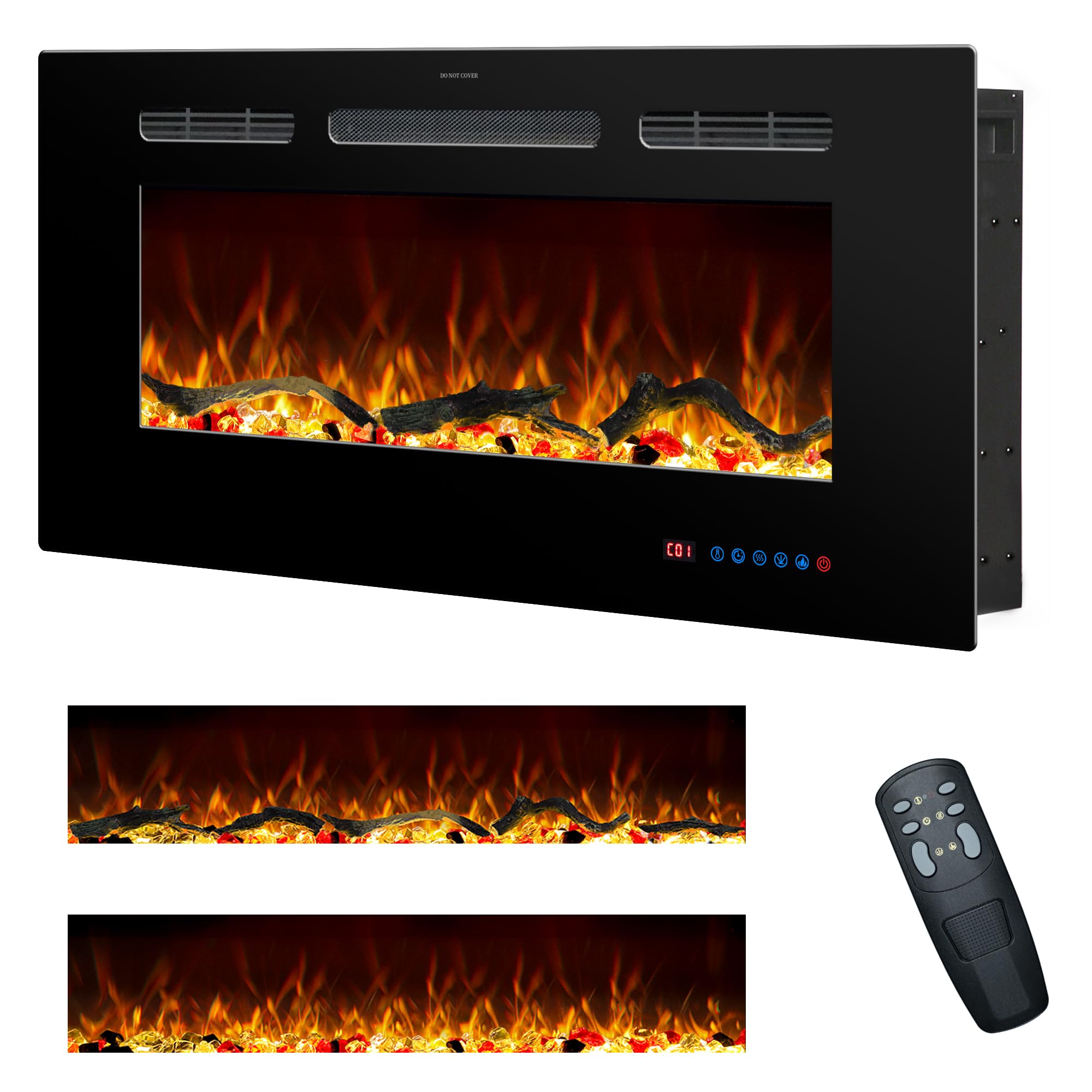 Rodalflame 30 Inch Electric Fireplace Insert - Recessed & Wall Mounted Indoor Heater with Remote, 13 Color Flame Effects (Log & Crystal), 9H Timer, 750W/1500W - Perfect for Living Rooms, Bedrooms & Home Offices