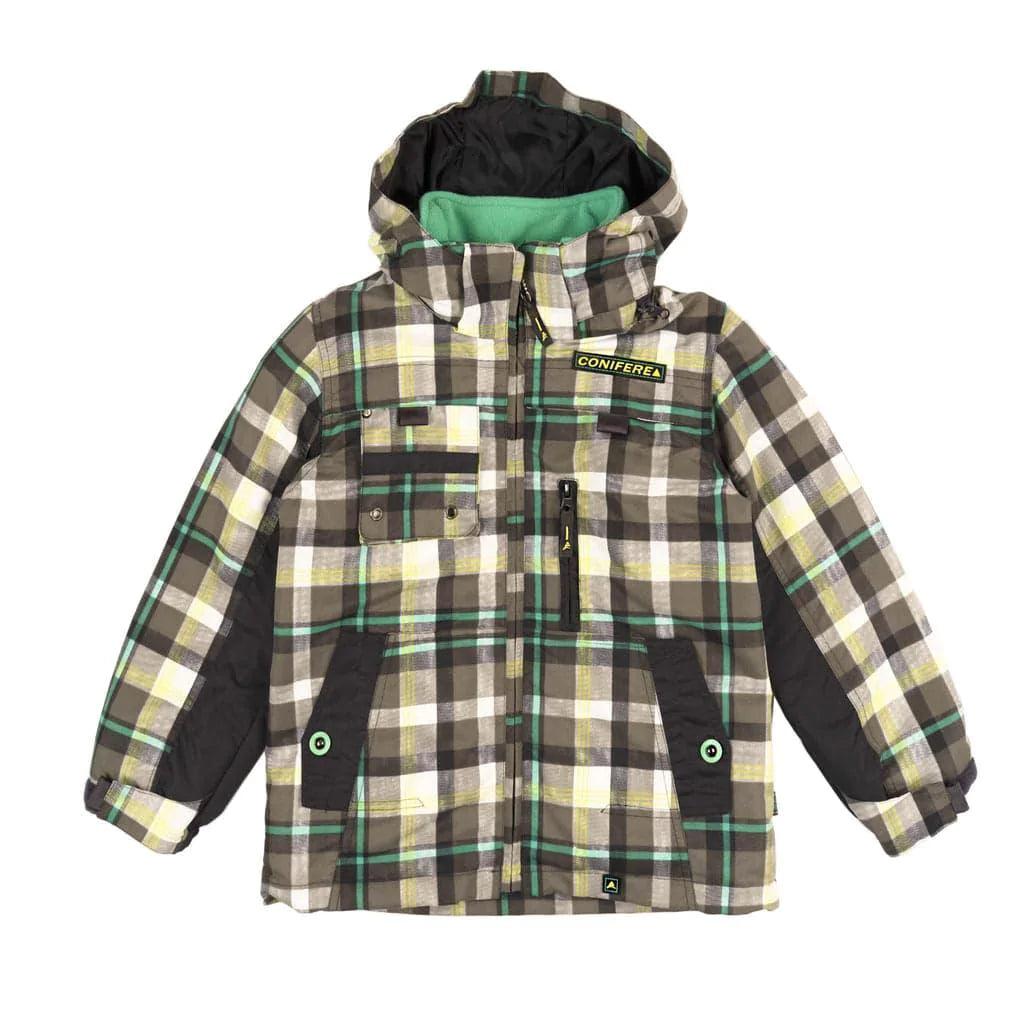 Conifere Green Check Boys 3-in-1 Waterproof Winter Jacket with Hood - Warm & Windproof Outerwear for Kids - Perfect for School, Outdoor Play & Cold Weather Adventures