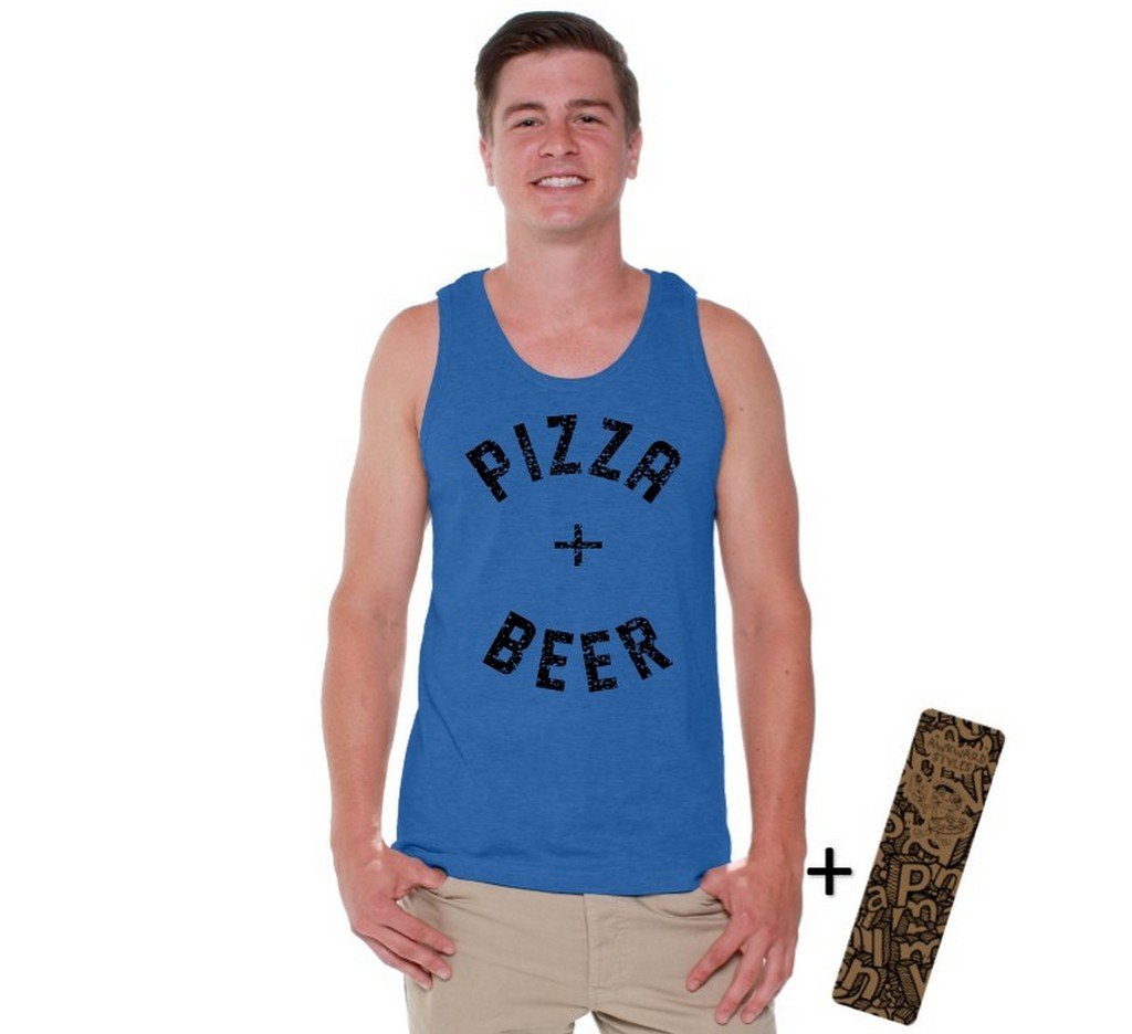 Funny Men's Pizza & Beer Graphic Tank Top - Black Casual Sleeveless Shirt for Food Lovers - Perfect for BBQ Parties, Game Nights & Summer Outings
