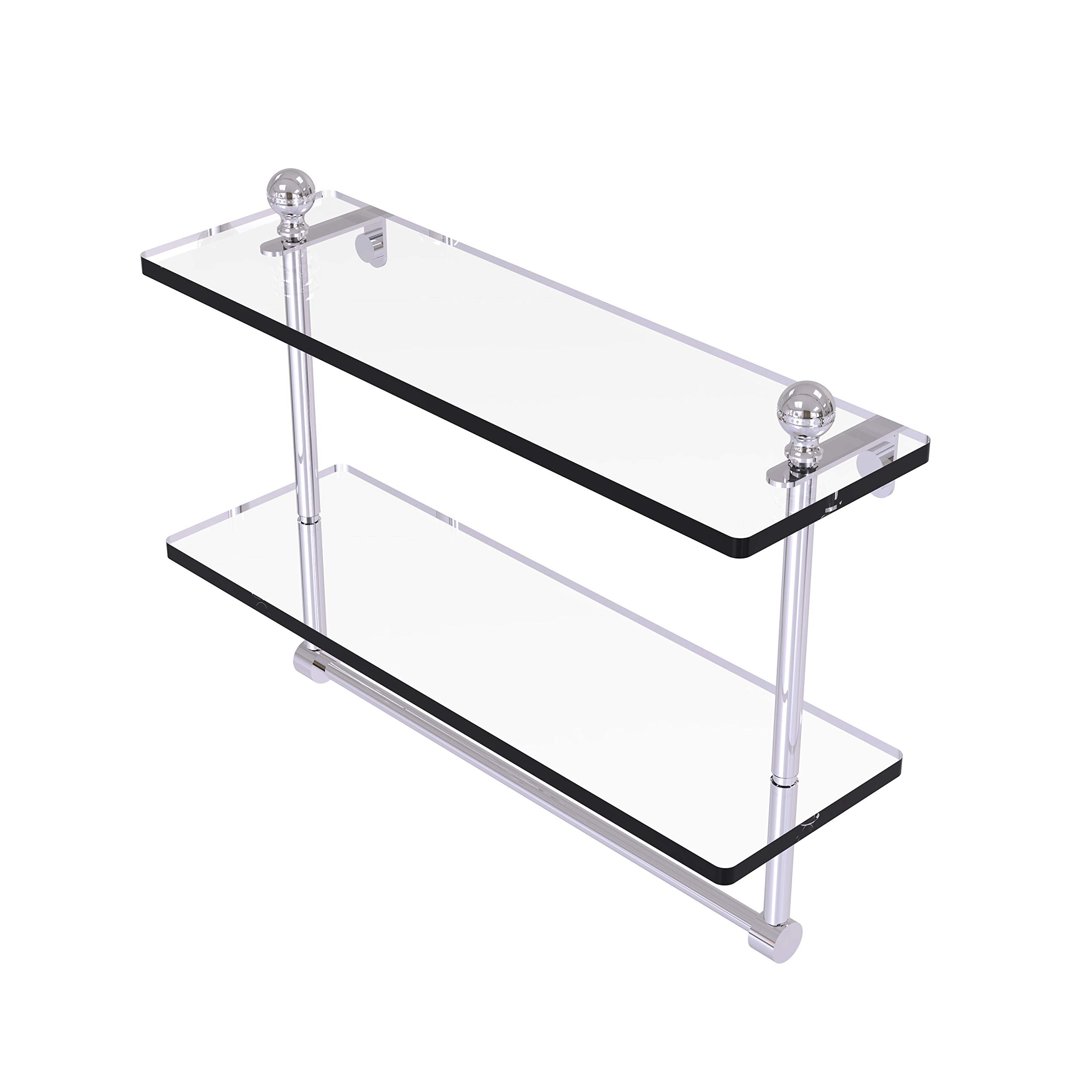 Allied Brass MA-2/16TB Mambo Collection 16 Inch Bathroom Towel Bar with Glass Shelf - 2 Tier Polished Chrome - Perfect for Modern Bathrooms, Spa Retreats & Luxury Home Decor