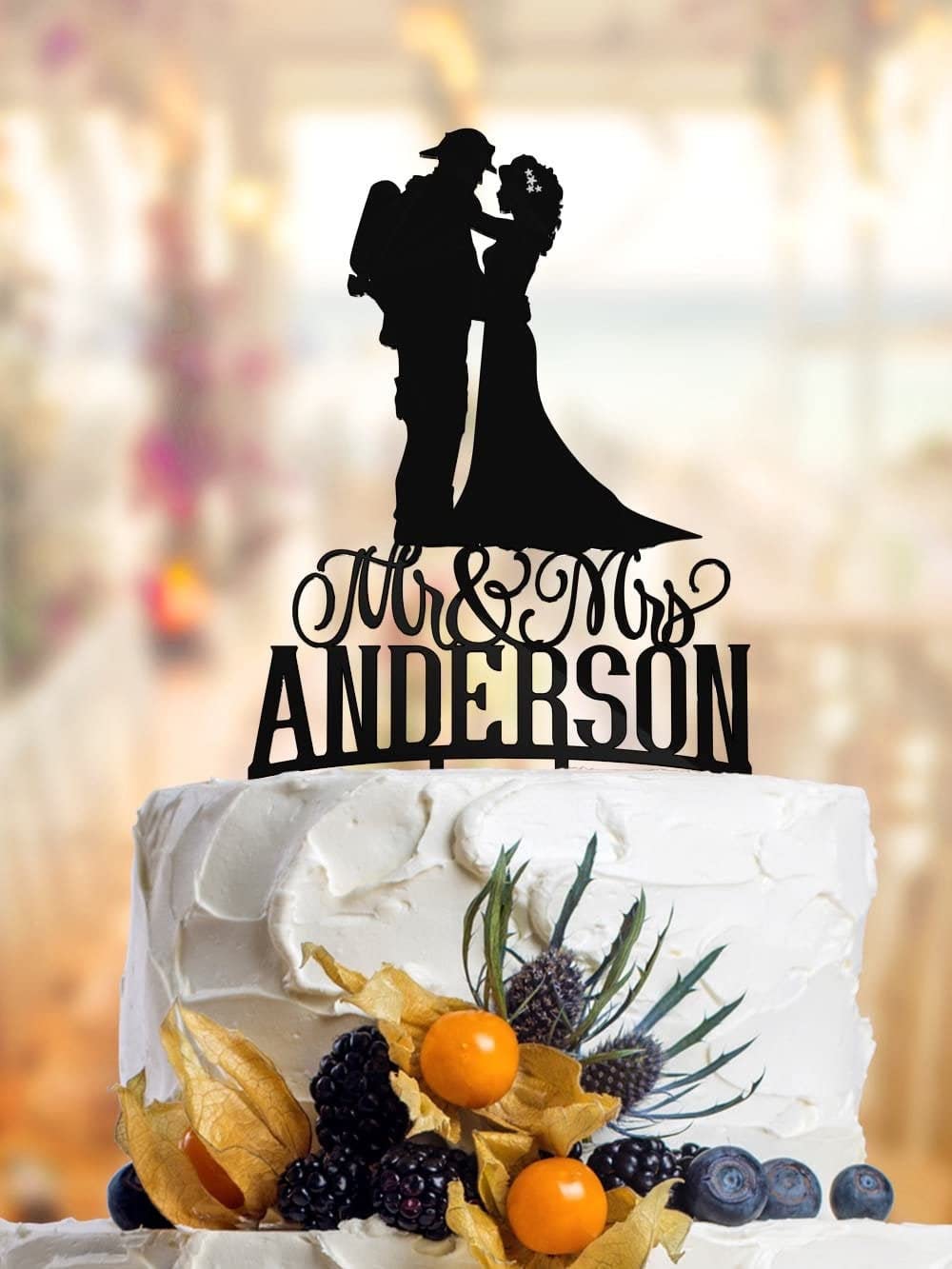 Firefighter and Nurse Couple Cake Topper - Acrylic Wedding Cake Decor for First Responders - Unique Silhouette Cake Topper for Fireman & Nurse Wedding, Anniversary, or Retirement Party (CTS076)