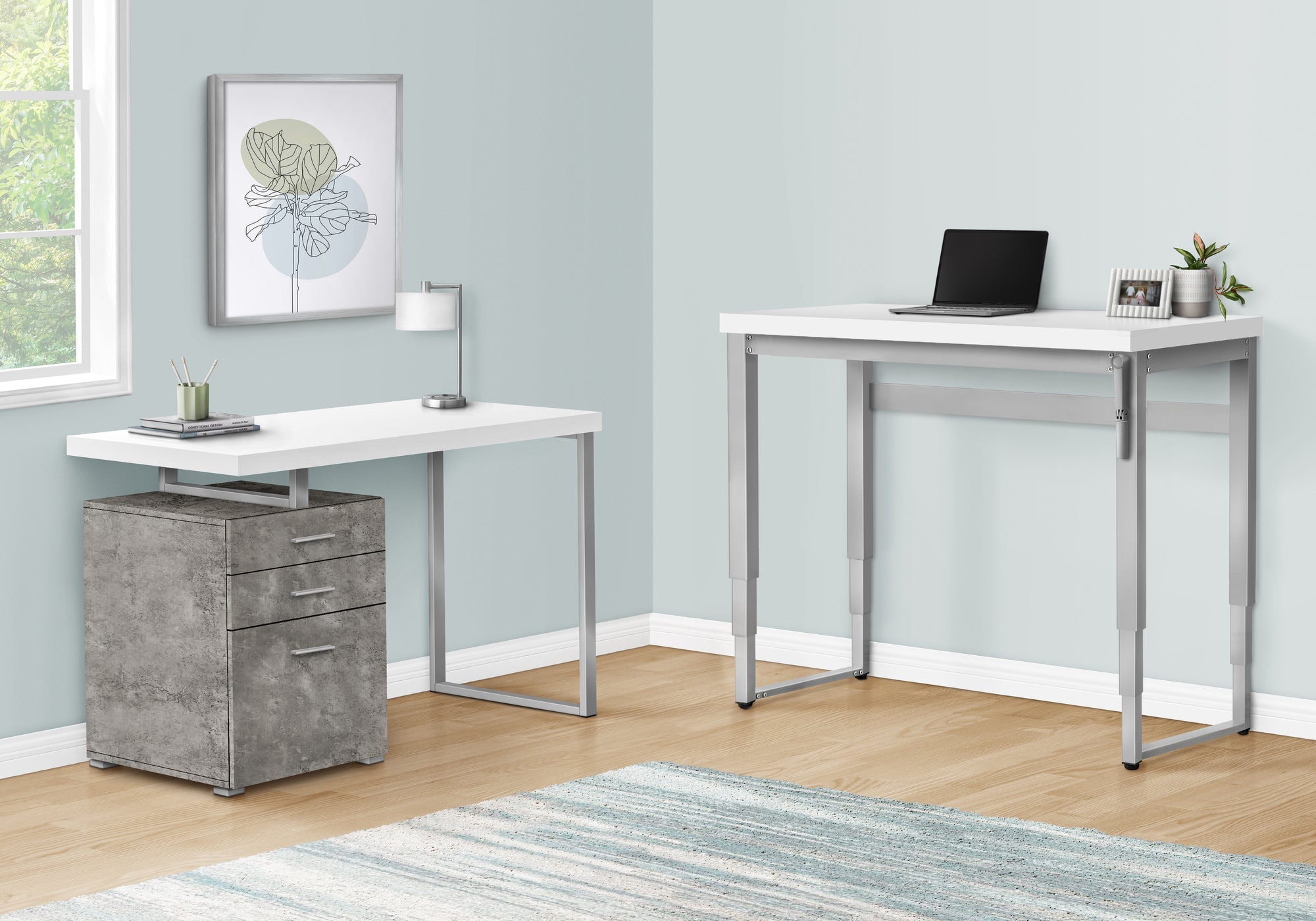 48L Adjustable Height White Computer Desk with Silver Metal Frame - Perfect for Home Office, Gaming & Study Spaces