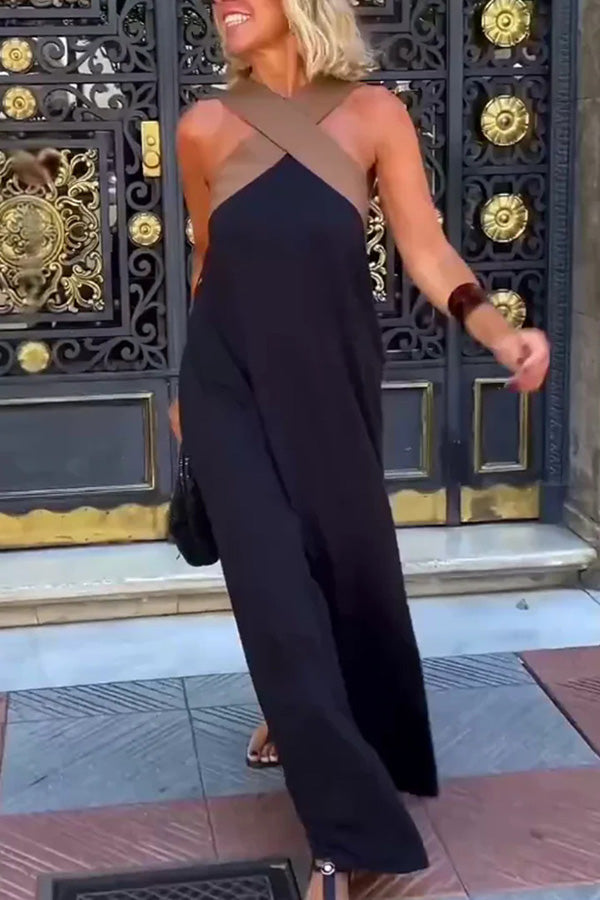 Stylish Crossover Backless Sleeveless Loose Maxi Dress for Women | Summer Beach Party & Evening Wear | Flowy Boho Chic Dress for Vacations & Date Nights
