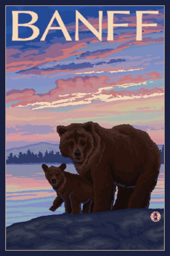 Lantern Press Banff Canada Bear and Cub Wall Art - 16x24 Wrapped Canvas Print - Wildlife Nature Decor for Living Room, Bedroom & Office