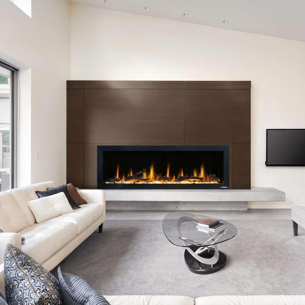 Litedeer Homes Latitude II Built-in Smart Electric Fireplace with 3-Inch Trim - Realistic LED Flame Technology for Living Room, Bedroom & Office - Energy Efficient & Remote Control Heating Solution